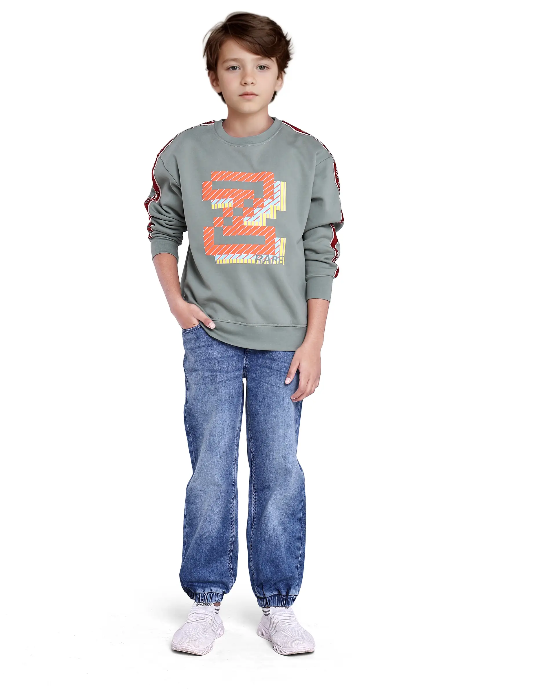 Rare Ones Kids Zet Dusky Green Cotton Poly Full Sleeve Puff Print Sweatshirt - Image 2