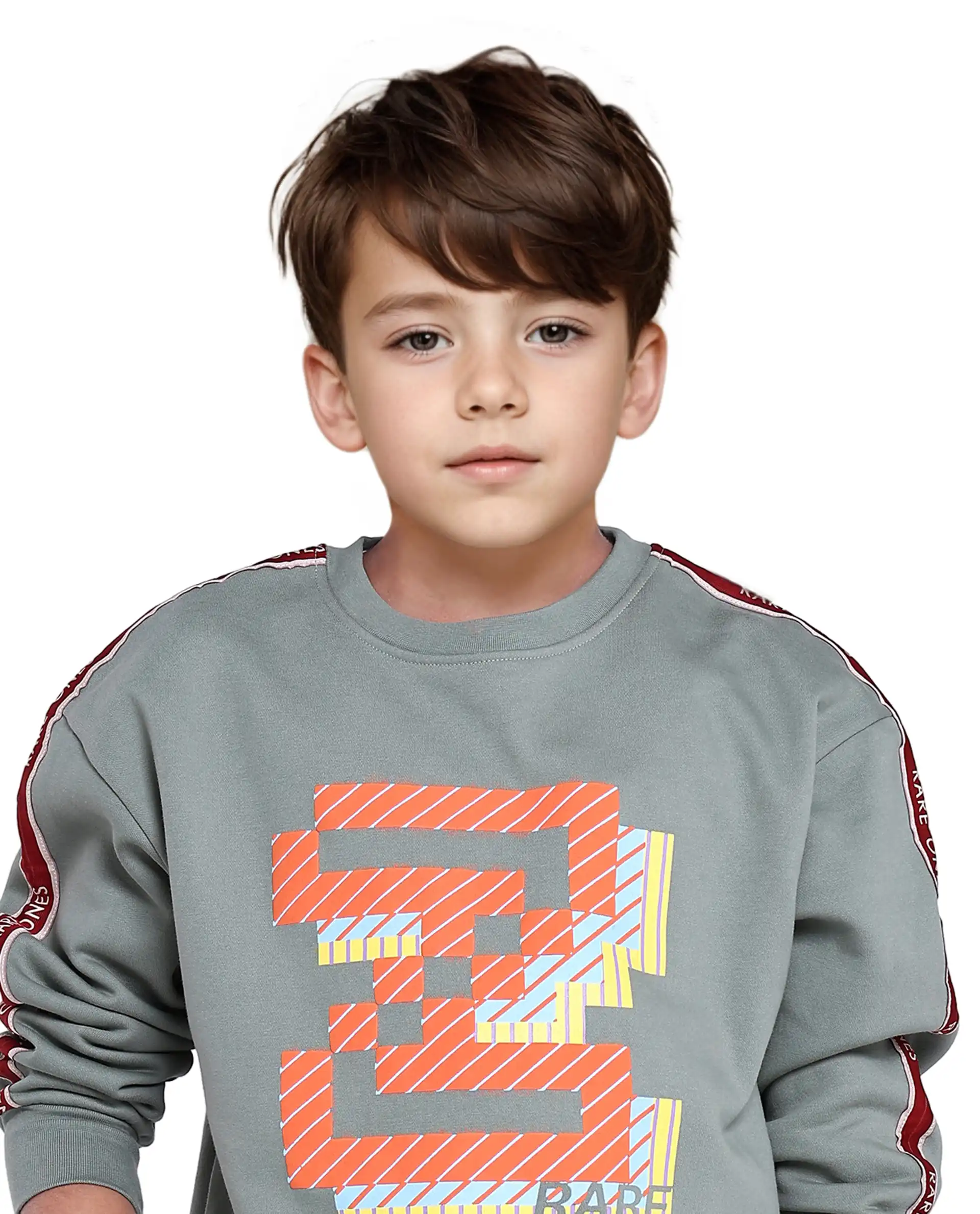 Rare Ones Kids Zet Dusky Green Cotton Poly Full Sleeve Puff Print Sweatshirt - Image 3