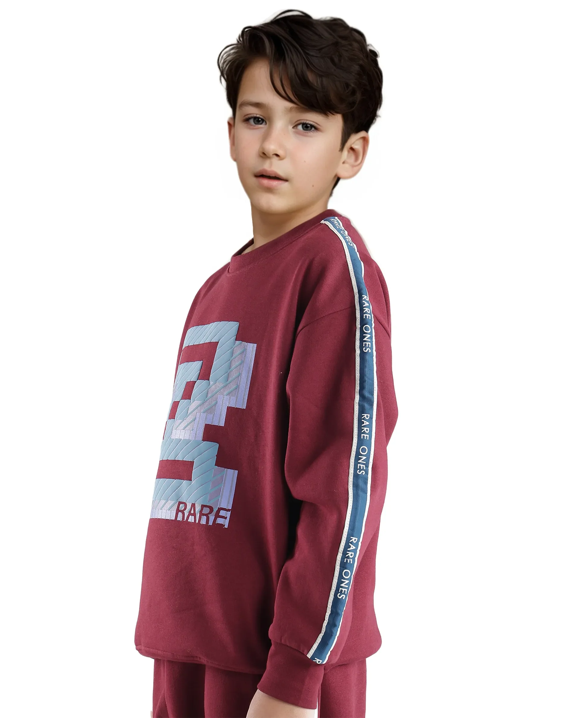 Rare Ones Kids Zet Maroon Cotton Poly Full Sleeve Puff Print Sweatshirt - Image 6