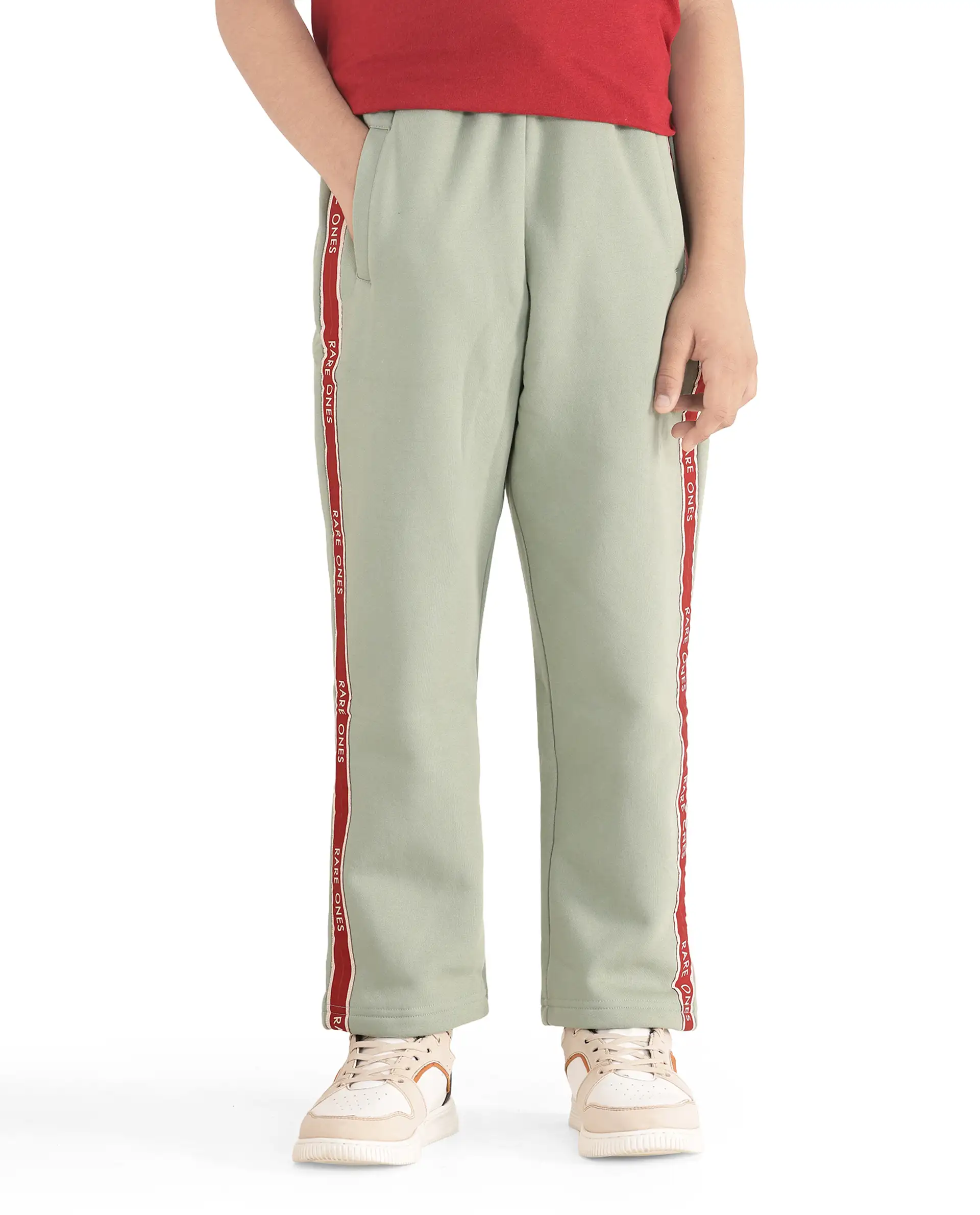 Rare Ones Kids Zeto Dusky Green Cotton Poly Applique Drawstring Closure Trackpant - Image 2