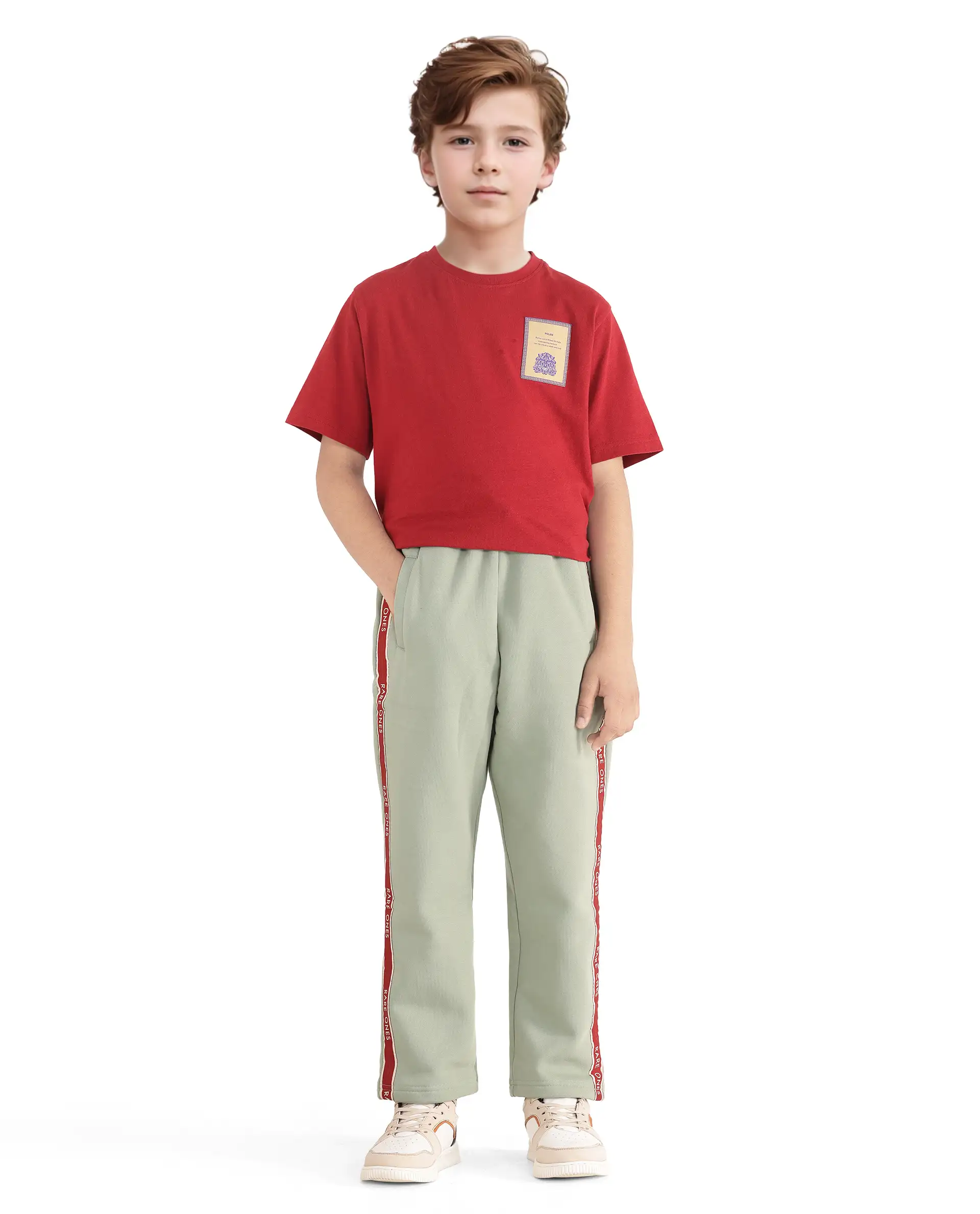 Rare Ones Kids Zeto Dusky Green Cotton Poly Applique Drawstring Closure Trackpant - Image 3