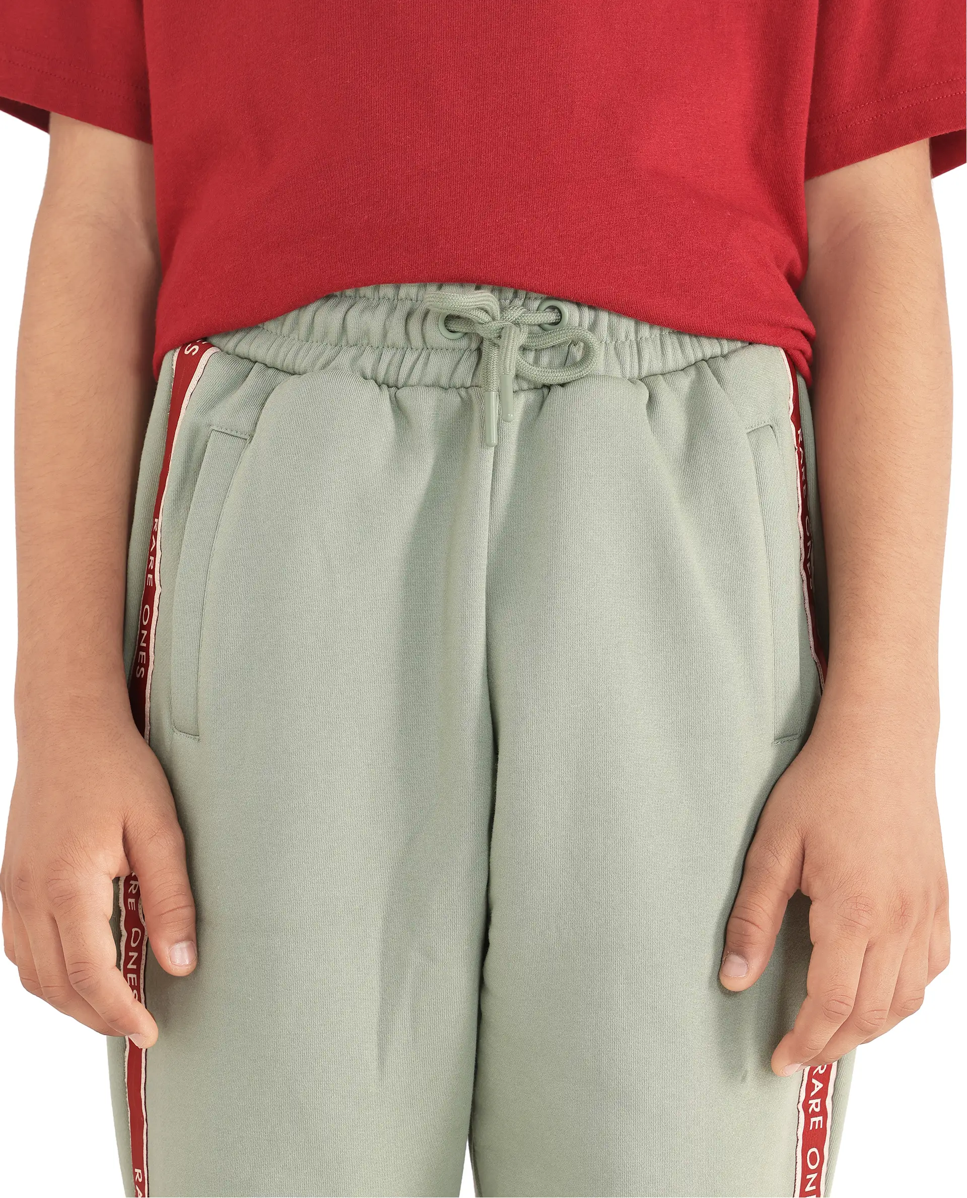 Rare Ones Kids Zeto Dusky Green Cotton Poly Applique Drawstring Closure Trackpant - Image 4