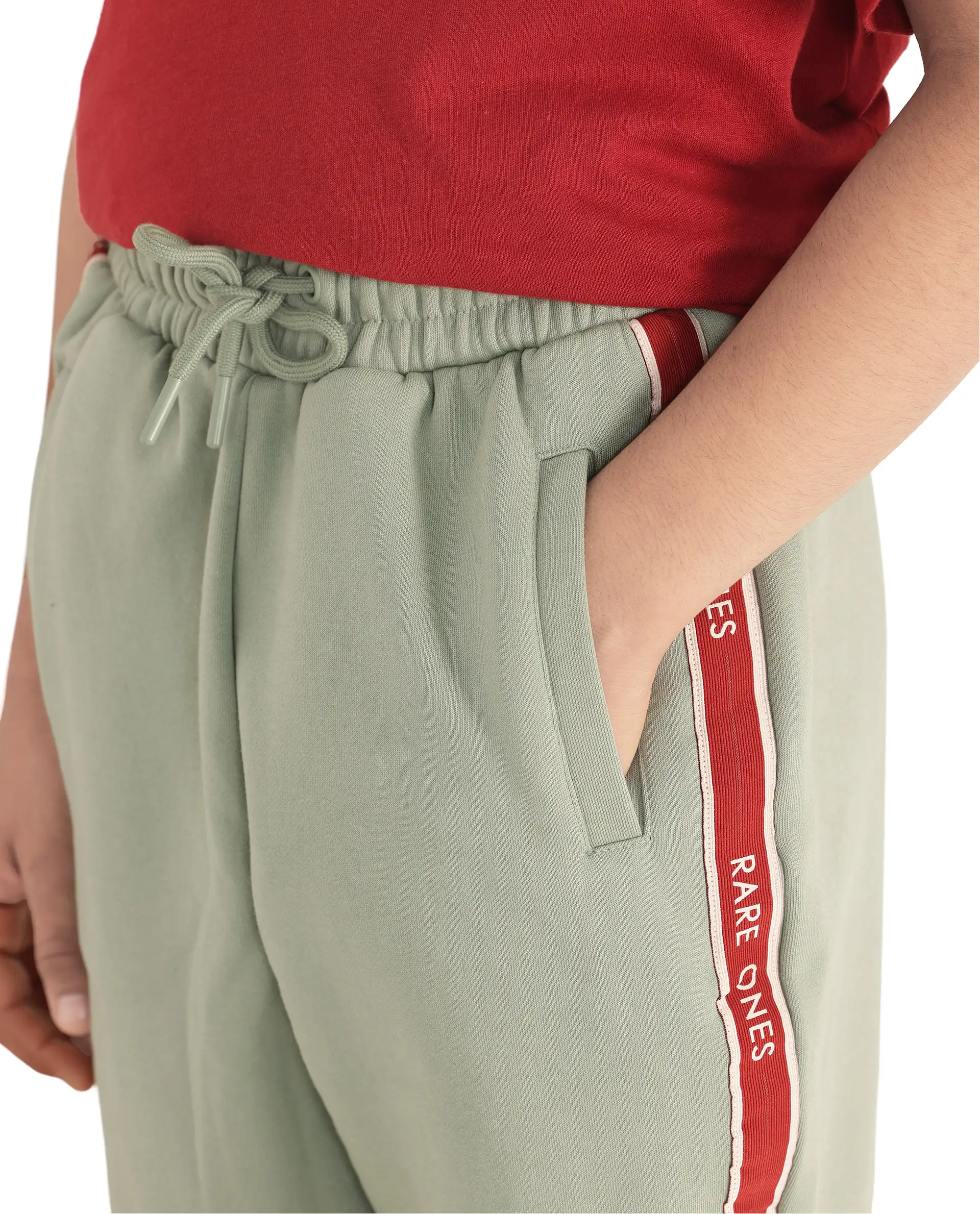 Rare Ones Kids Zeto Dusky Green Cotton Poly Applique Drawstring Closure Trackpant - Image 5