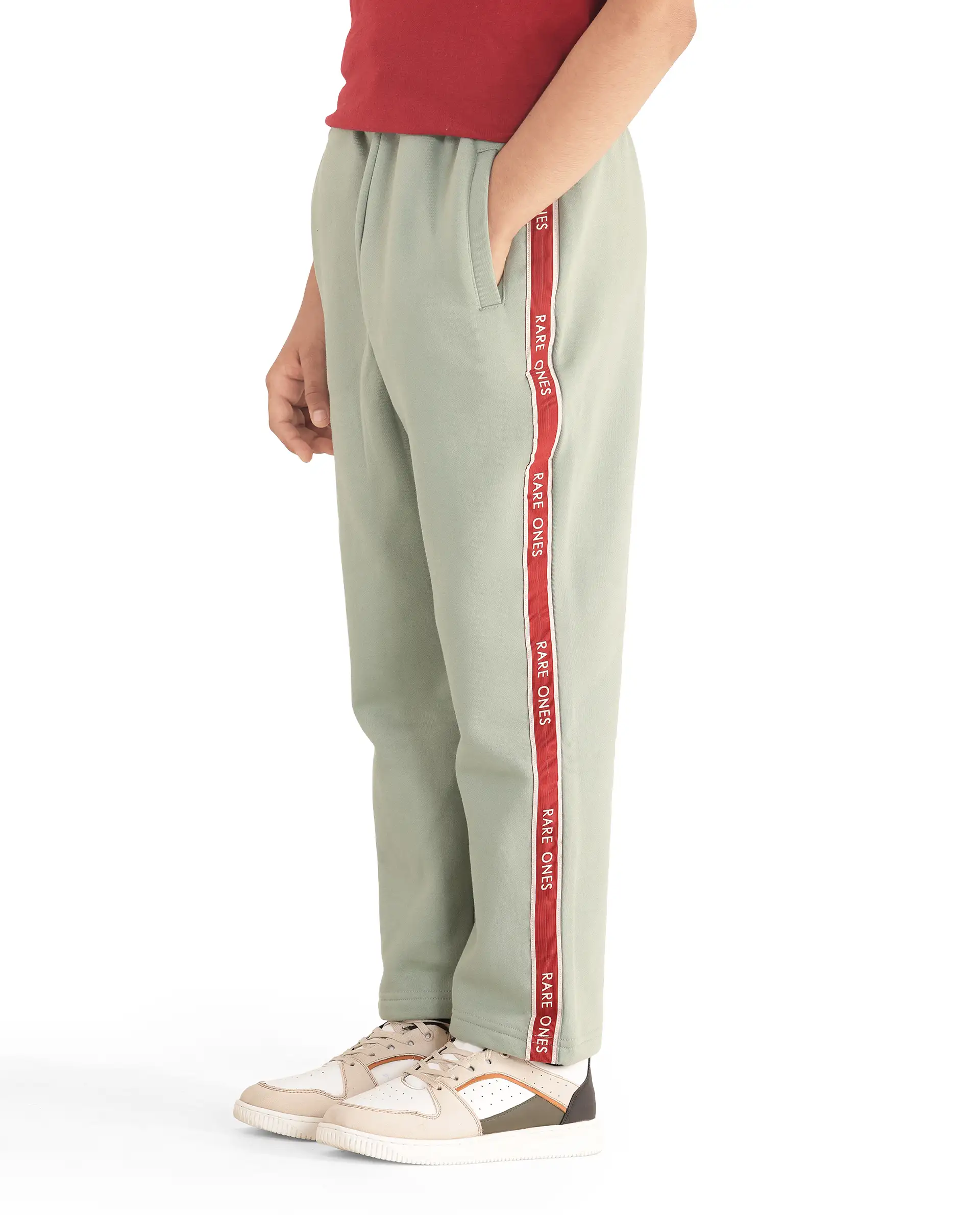 Rare Ones Kids Zeto Dusky Green Cotton Poly Applique Drawstring Closure Trackpant - Image 6