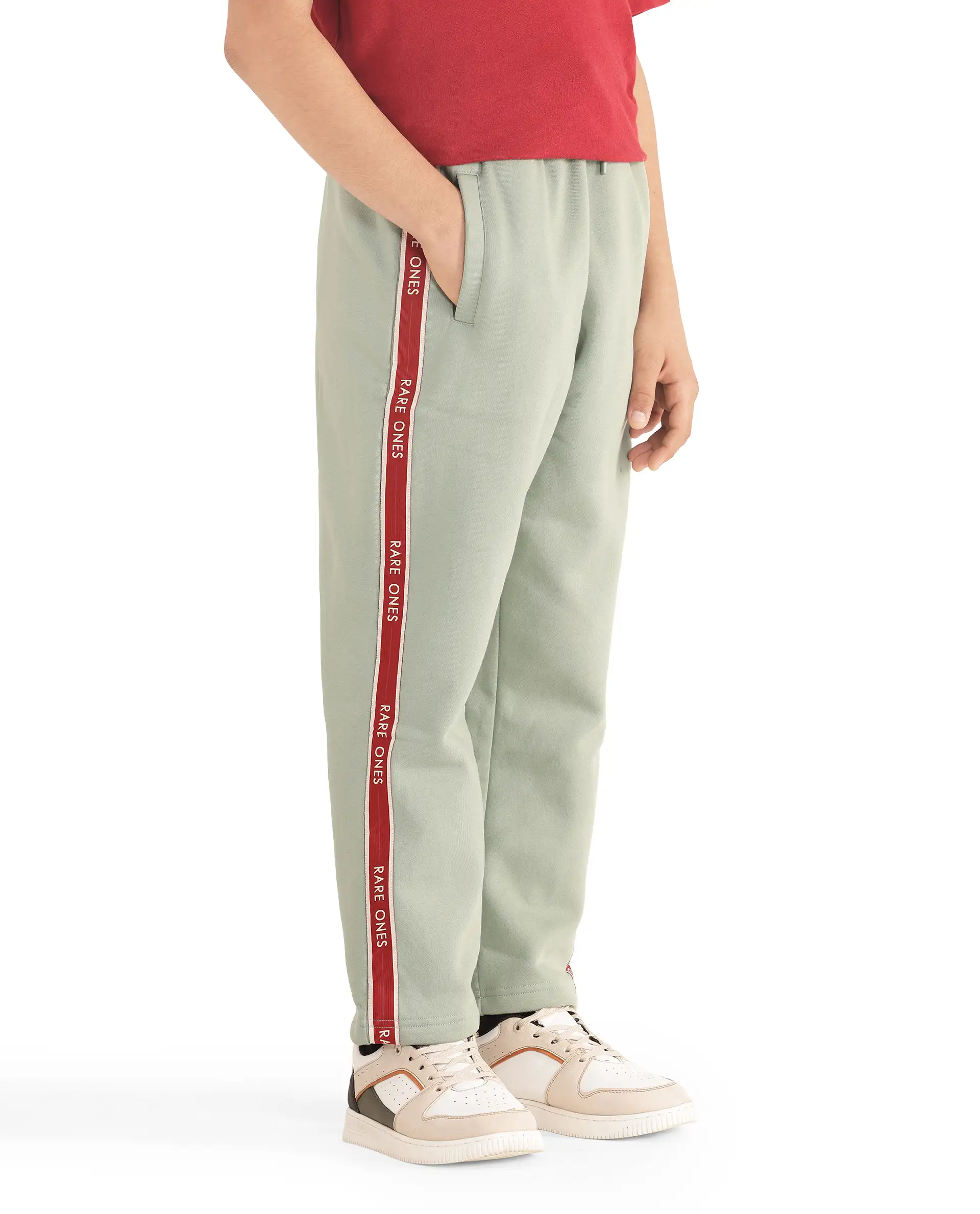 Rare Ones Kids Zeto Dusky Green Cotton Poly Applique Drawstring Closure Trackpant - Image 7