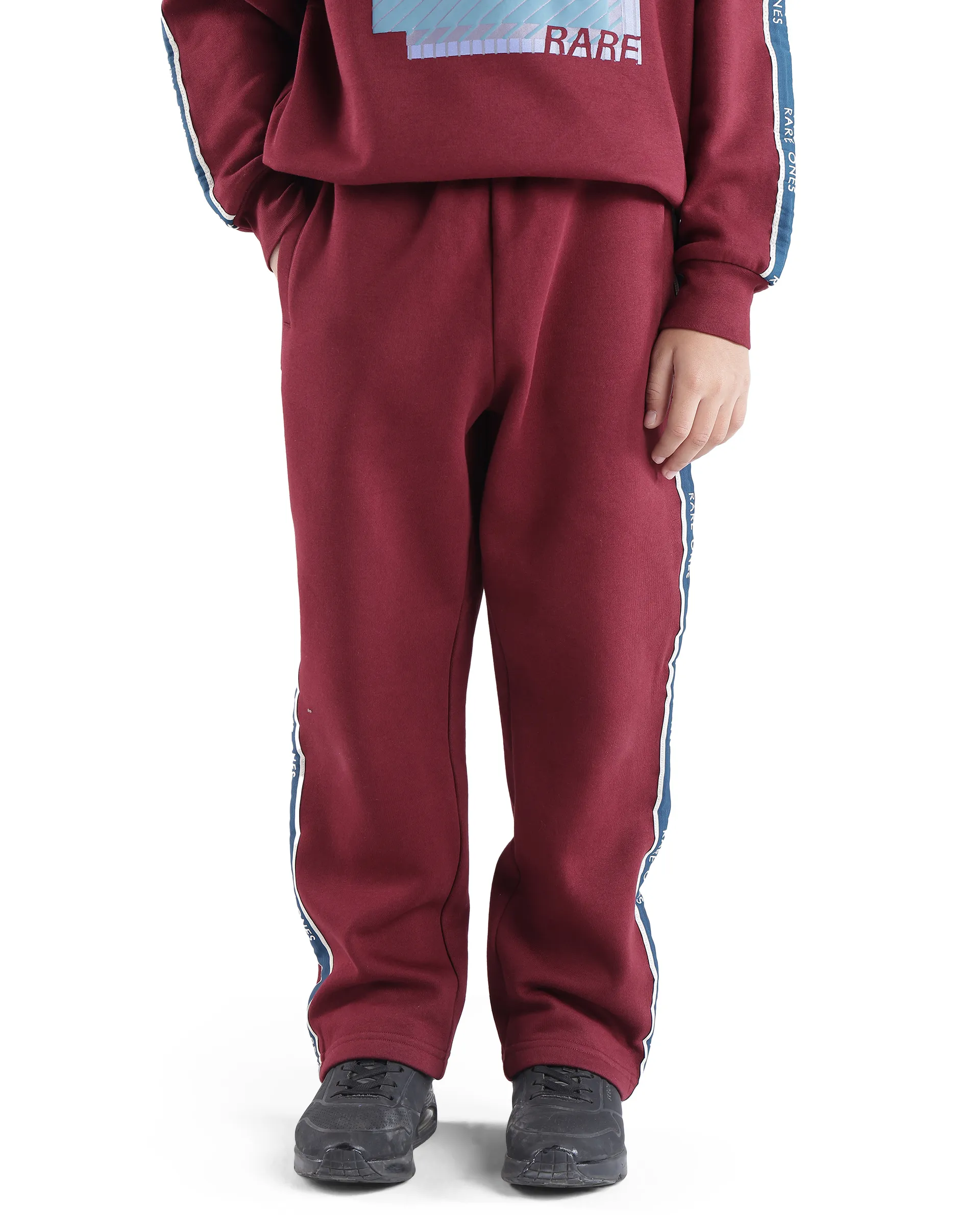 Rare Ones Kids Zeto Maroon Cotton Poly Applique Drawstring Closure Trackpant - Image 2