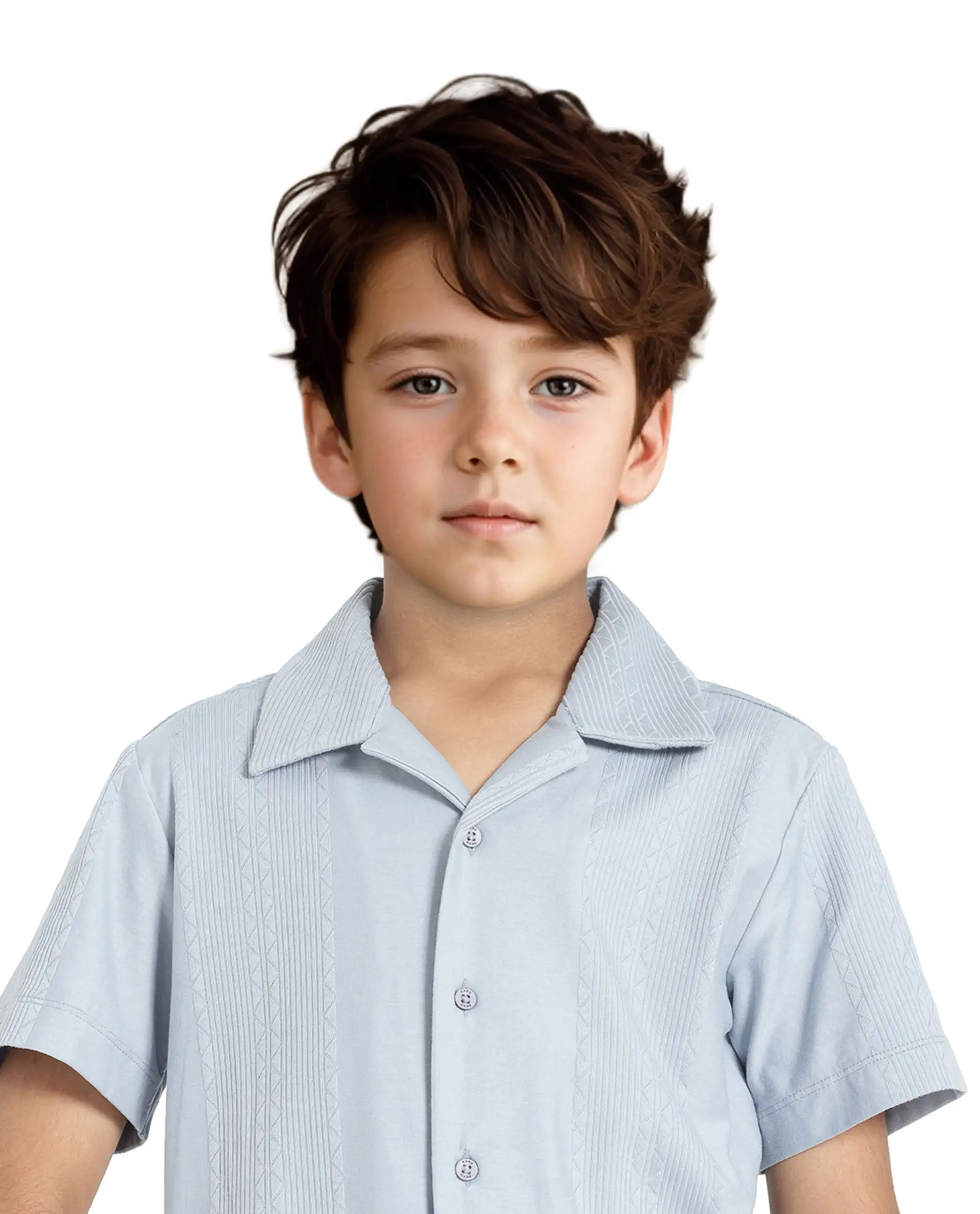Rare Ones Kids Zinon Dusky Blue Cotton Full Sleeve Cuban Collar Jacquard Shirt - Image 4
