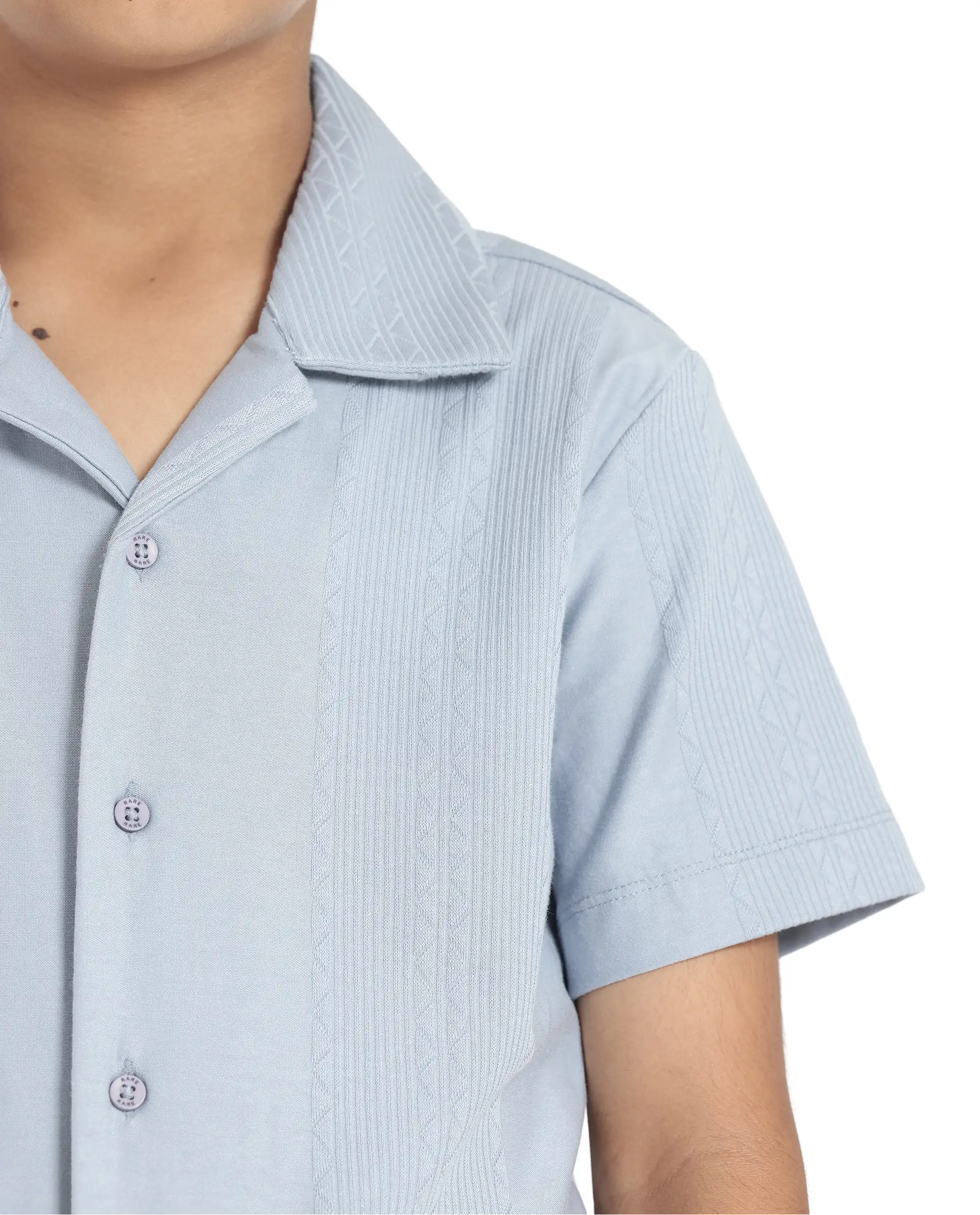 Rare Ones Kids Zinon Dusky Blue Cotton Full Sleeve Cuban Collar Jacquard Shirt - Image 5