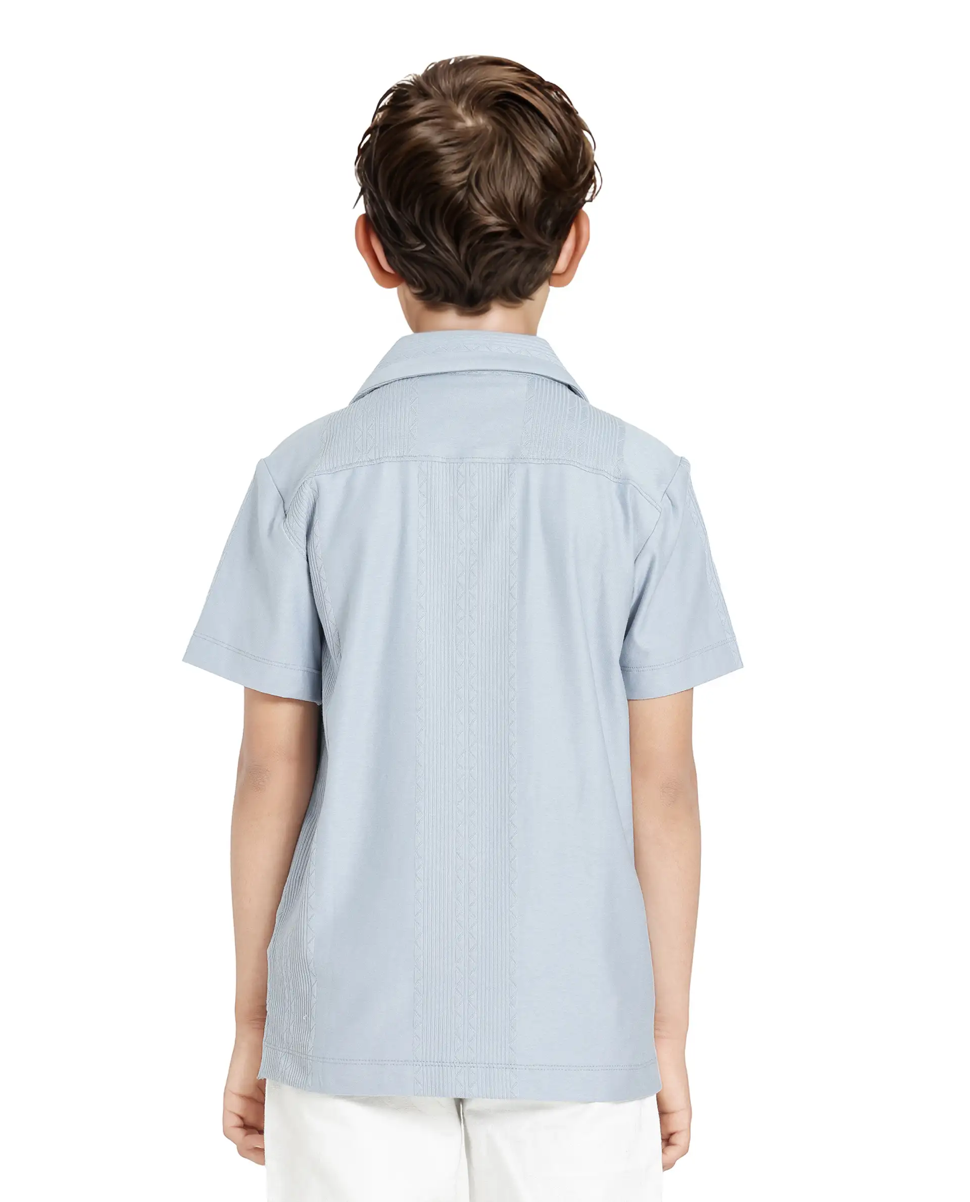 Rare Ones Kids Zinon Dusky Blue Cotton Full Sleeve Cuban Collar Jacquard Shirt - Image 8
