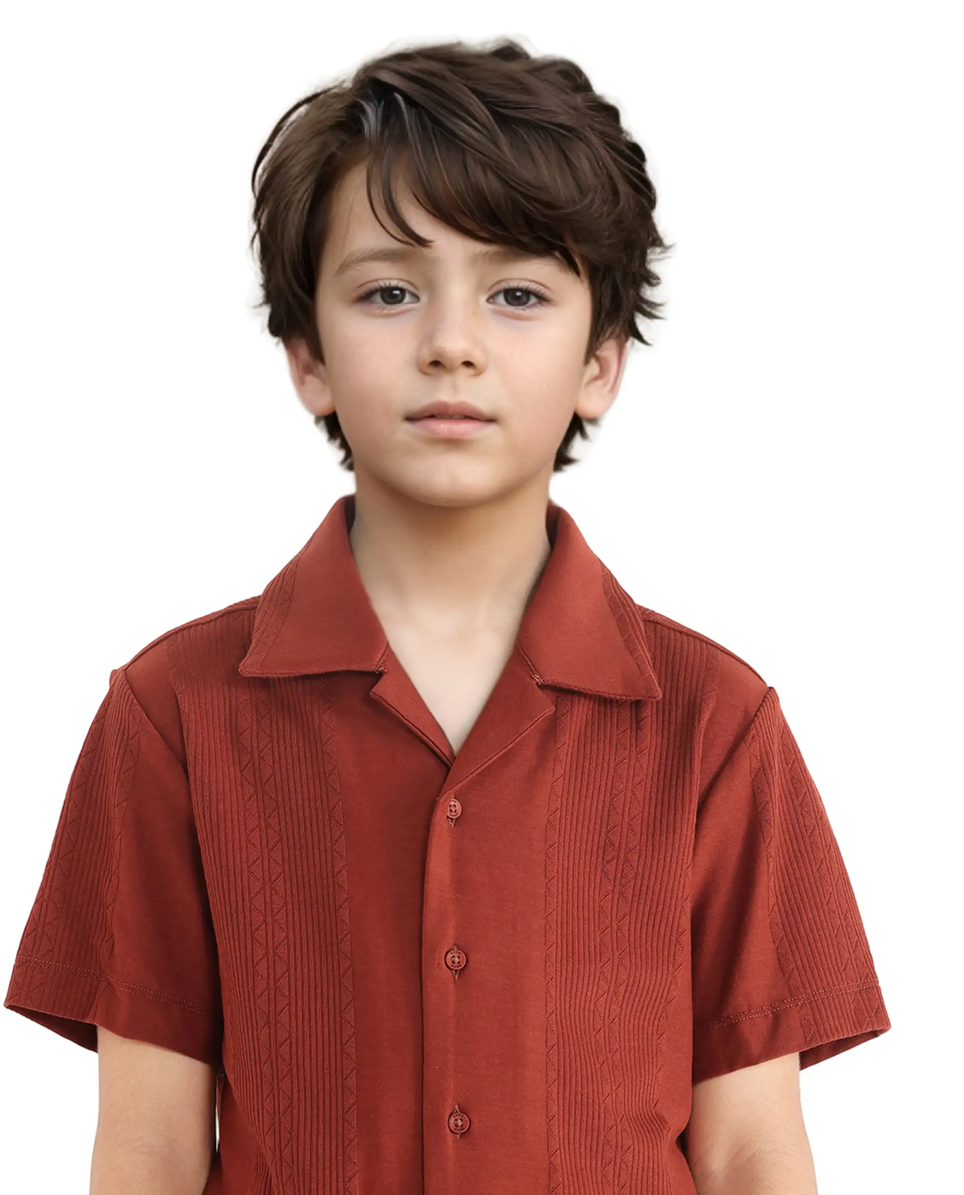 Rare Ones Kids Zinon Rust Cotton Full Sleeve Cuban Collar Jacquard Shirt - Image 4