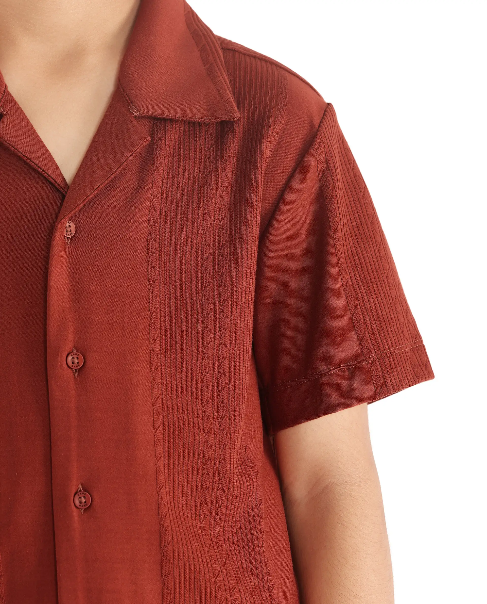 Rare Ones Kids Zinon Rust Cotton Full Sleeve Cuban Collar Jacquard Shirt - Image 5