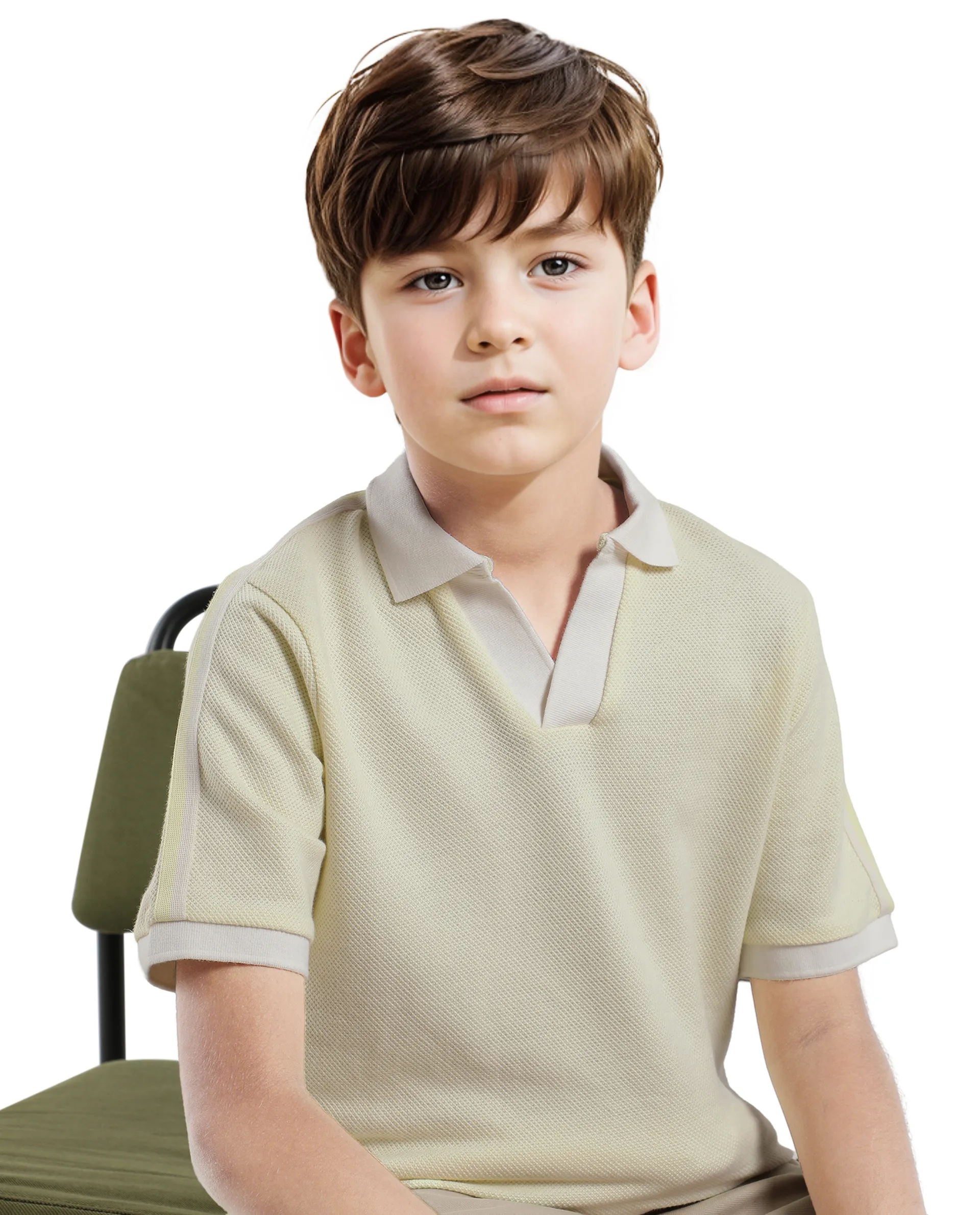 Rare Ones Kids Zolt Pastel Green Cotton Blend Polo Collar Solid Polo