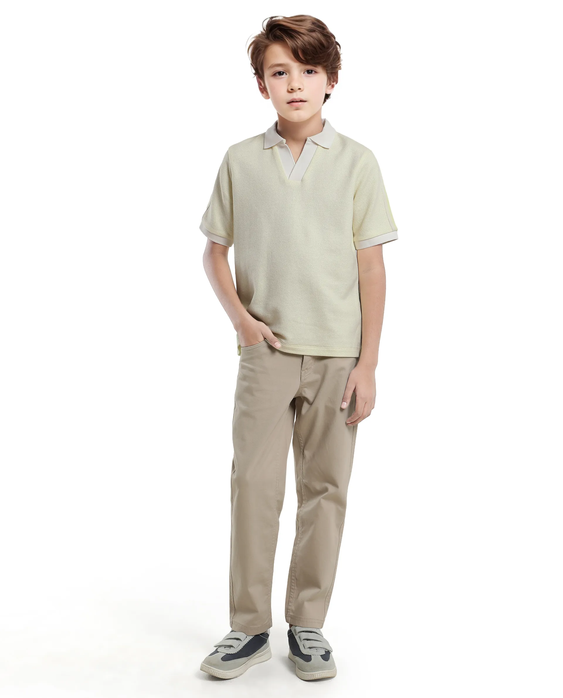 Rare Ones Kids Zolt Pastel Green Cotton Blend Polo Collar Solid Polo - Image 2