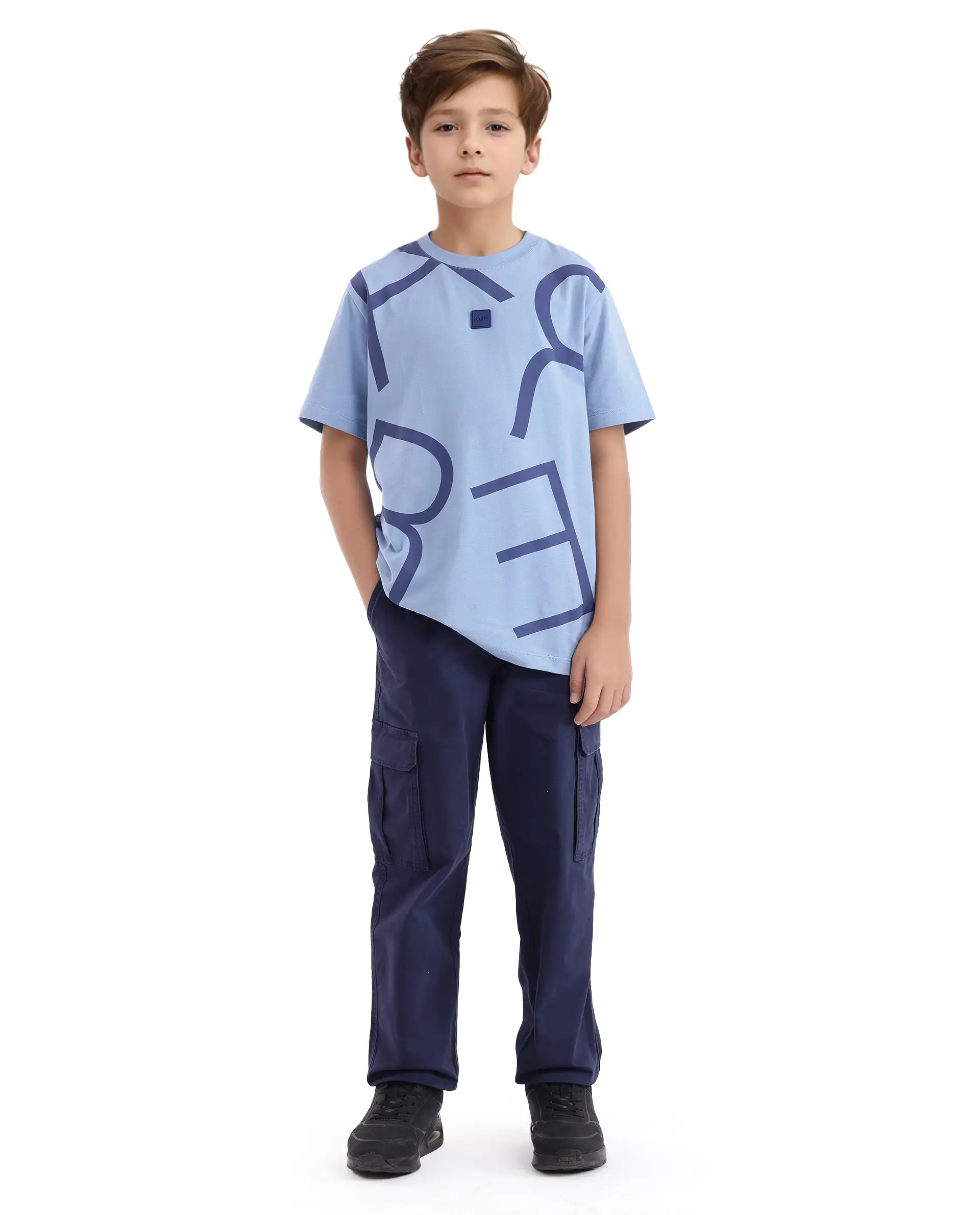 Rare Ones Kids Zon Dusky Blue Cotton Blend Short Sleeve Crew Neck Pigment Print T-Shirt - Image 2