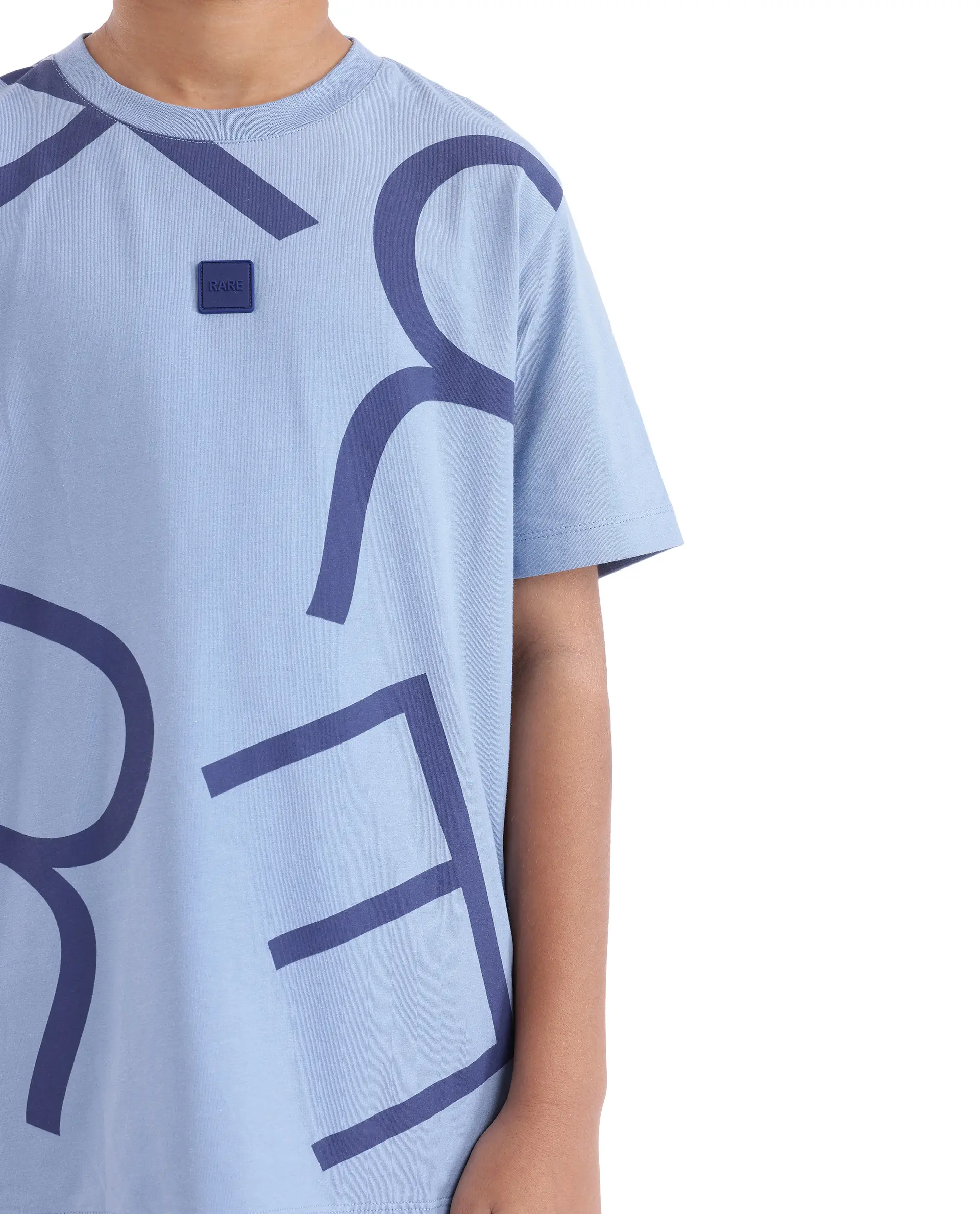 Rare Ones Kids Zon Dusky Blue Cotton Blend Short Sleeve Crew Neck Pigment Print T-Shirt - Image 3