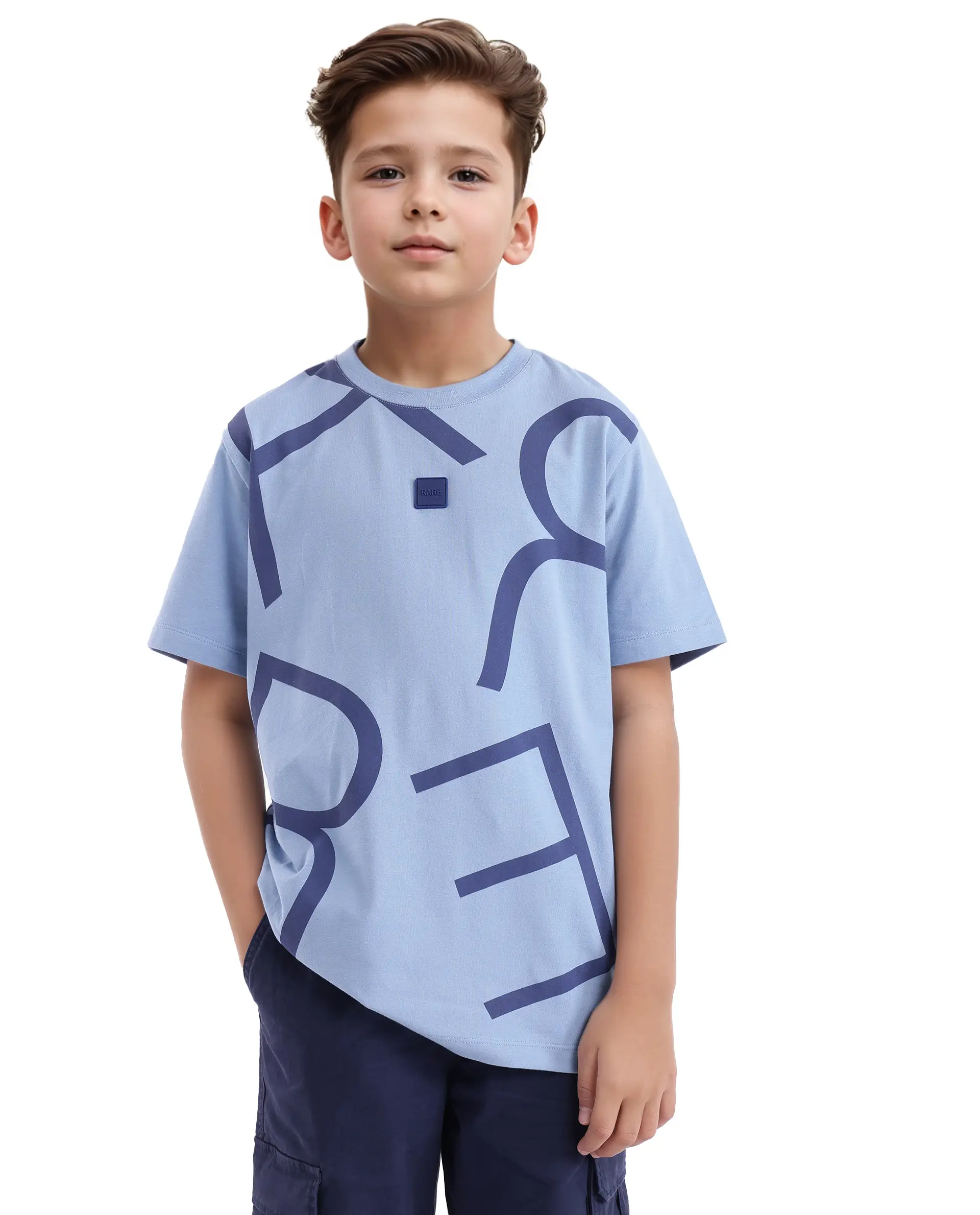 Rare Ones Kids Zon Dusky Blue Cotton Blend Short Sleeve Crew Neck Pigment Print T-Shirt - Image 4