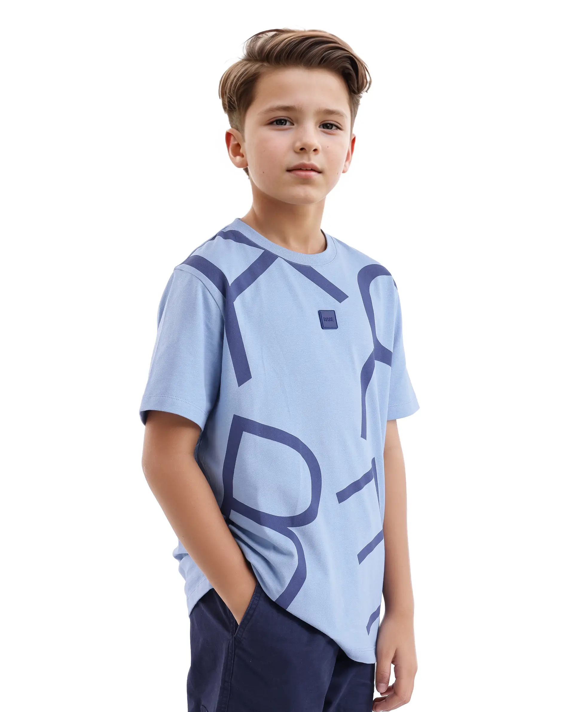 Rare Ones Kids Zon Dusky Blue Cotton Blend Short Sleeve Crew Neck Pigment Print T-Shirt - Image 5