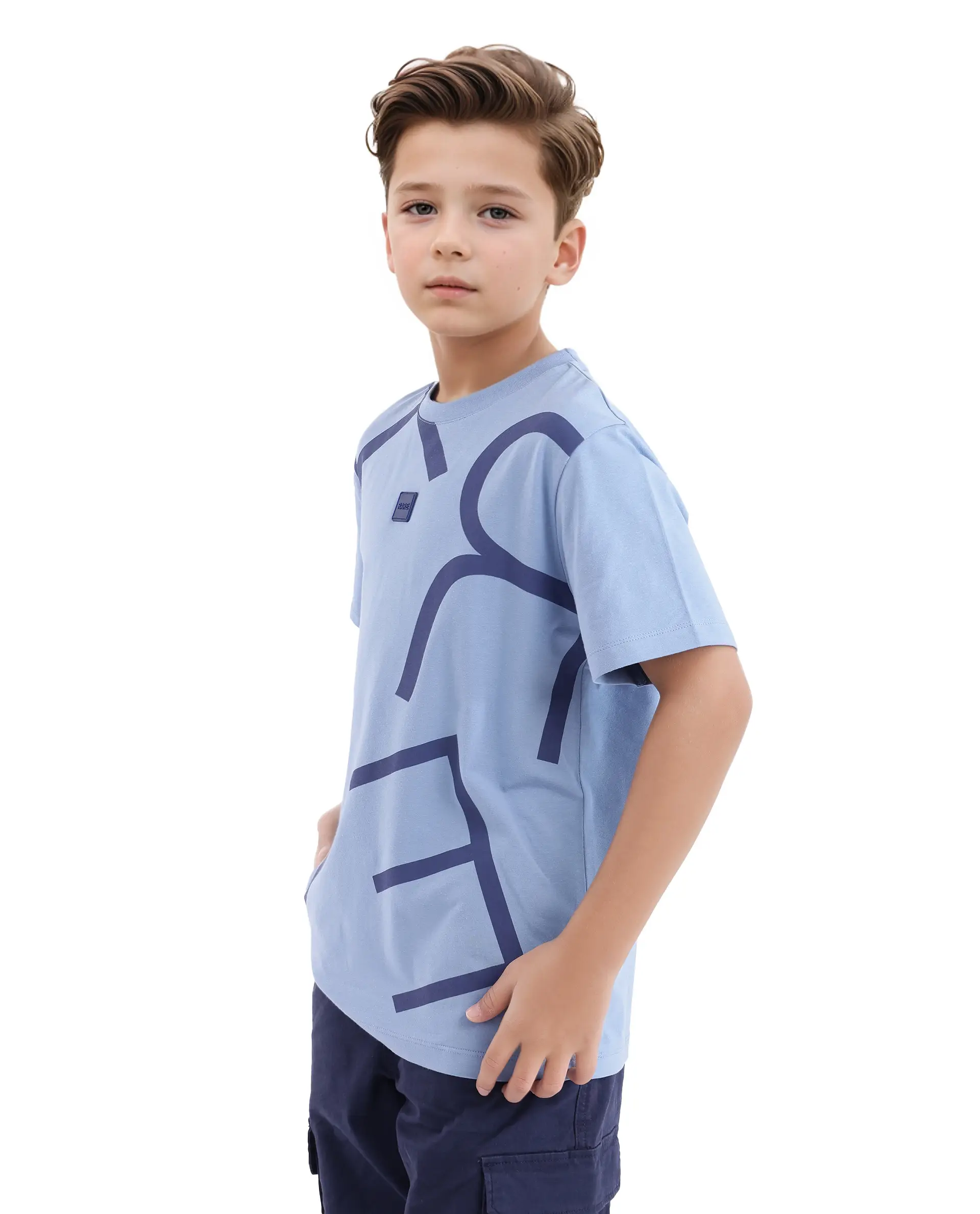 Rare Ones Kids Zon Dusky Blue Cotton Blend Short Sleeve Crew Neck Pigment Print T-Shirt - Image 6