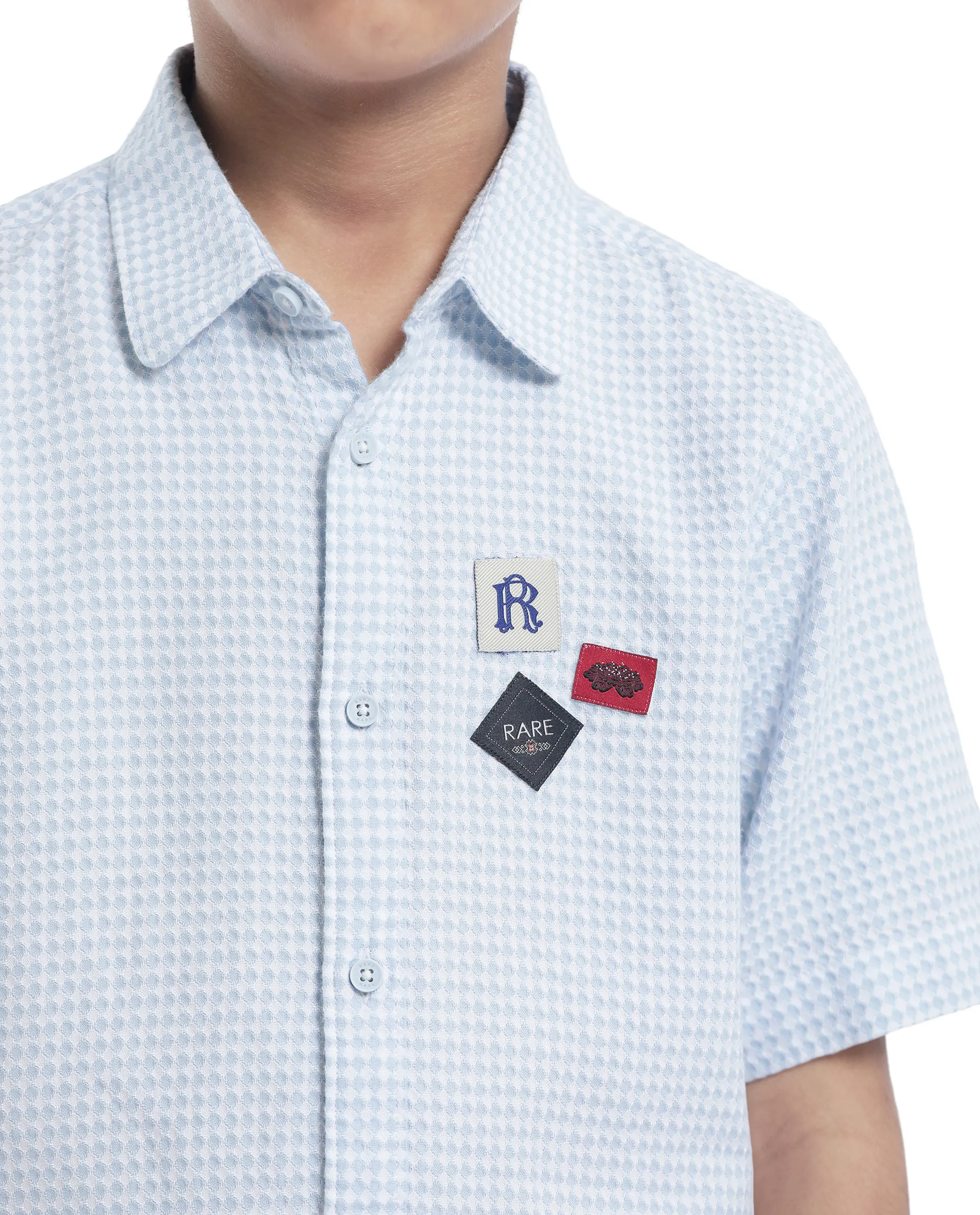 Rare Ones Kids Zygo Light Blue Cotton Half Sleeve Button Solid Regular Fit Shirt - Image 4