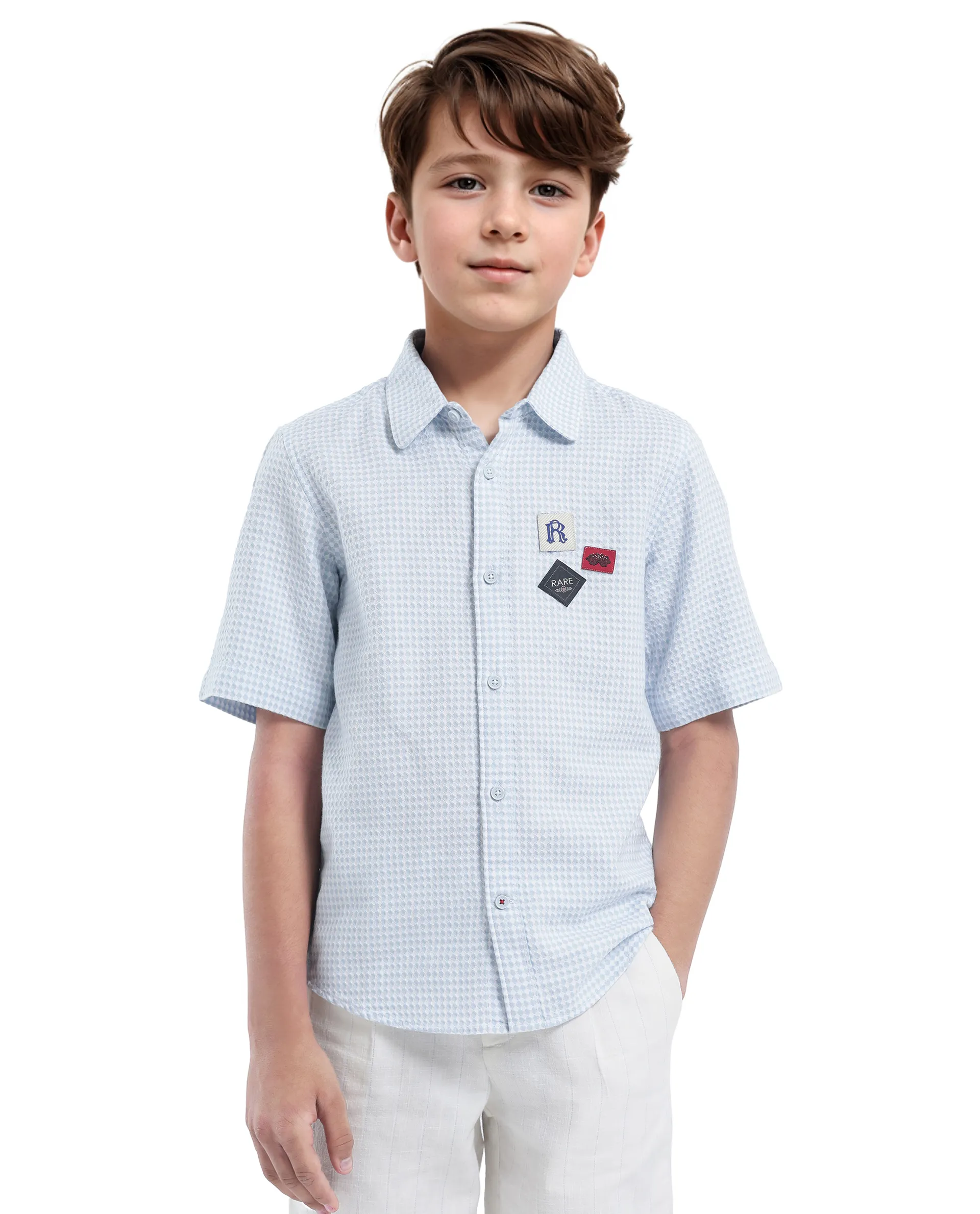 Rare Ones Kids Zygo Light Blue Cotton Half Sleeve Button Solid Regular Fit Shirt - Image 5