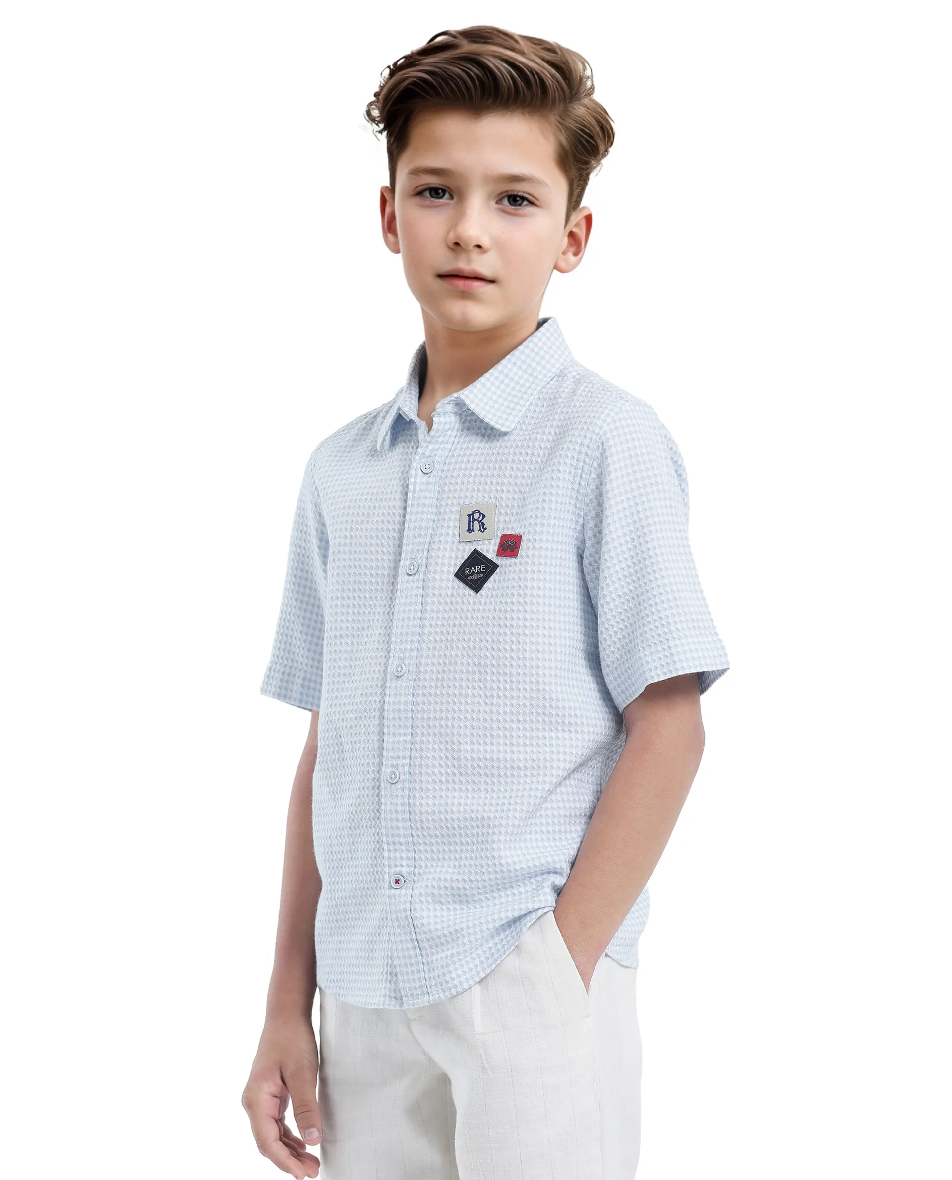 Rare Ones Kids Zygo Light Blue Cotton Half Sleeve Button Solid Regular Fit Shirt - Image 6