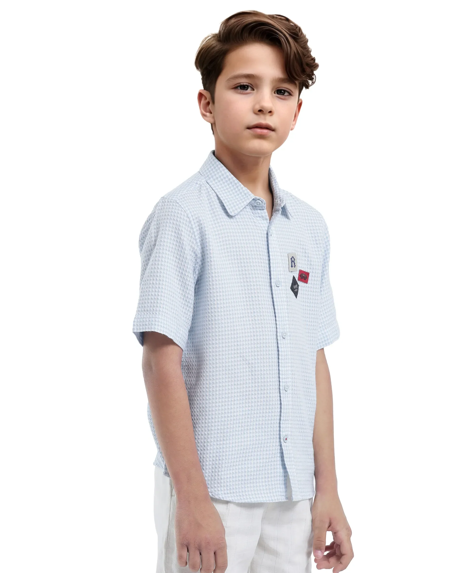 Rare Ones Kids Zygo Light Blue Cotton Half Sleeve Button Solid Regular Fit Shirt - Image 7
