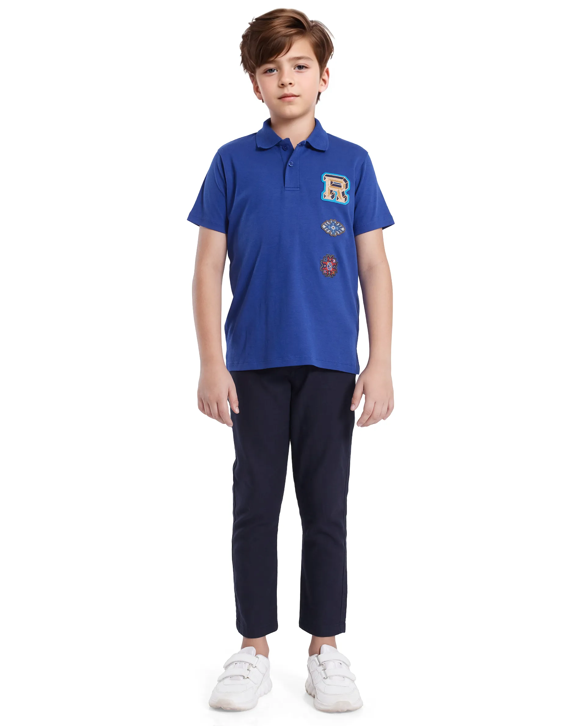 Rare Ones Kids Zyra Blue Cotton Half Sleeve Button Closure Printed Regular Fit Polo - Image 2