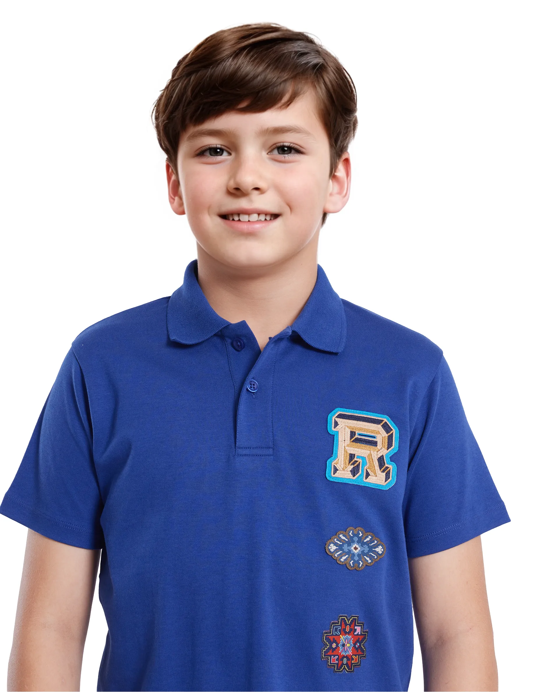 Rare Ones Kids Zyra Blue Cotton Half Sleeve Button Closure Printed Regular Fit Polo - Image 3