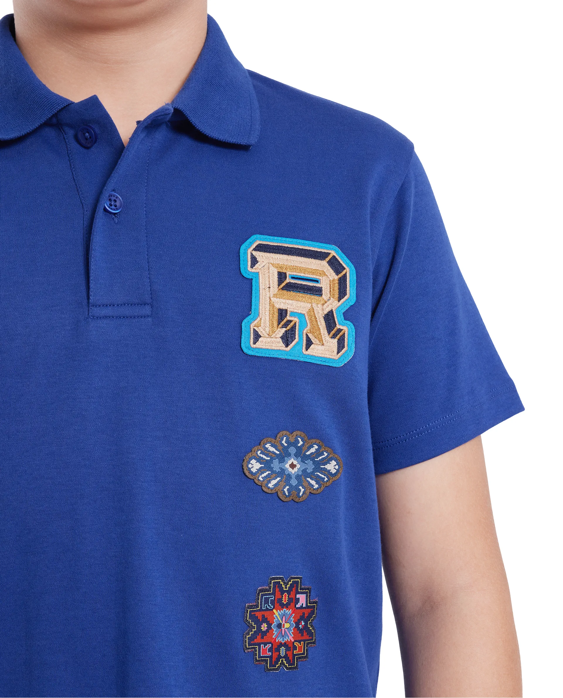 Rare Ones Kids Zyra Blue Cotton Half Sleeve Button Closure Printed Regular Fit Polo - Image 4
