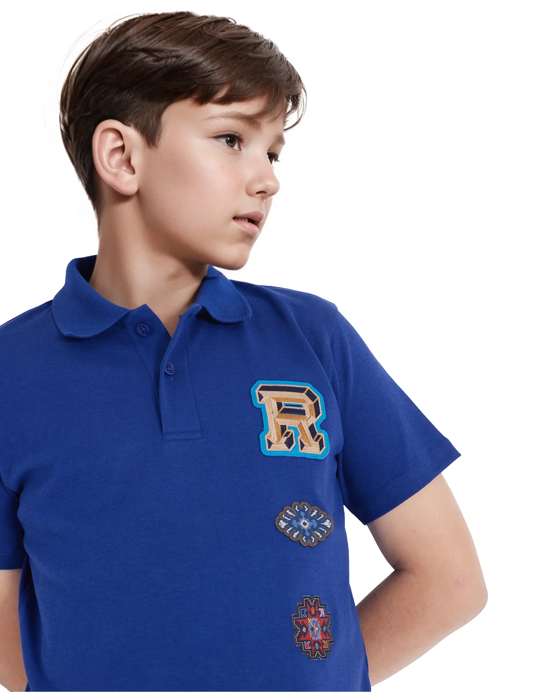 Rare Ones Kids Zyra Blue Cotton Half Sleeve Button Closure Printed Regular Fit Polo - Image 5