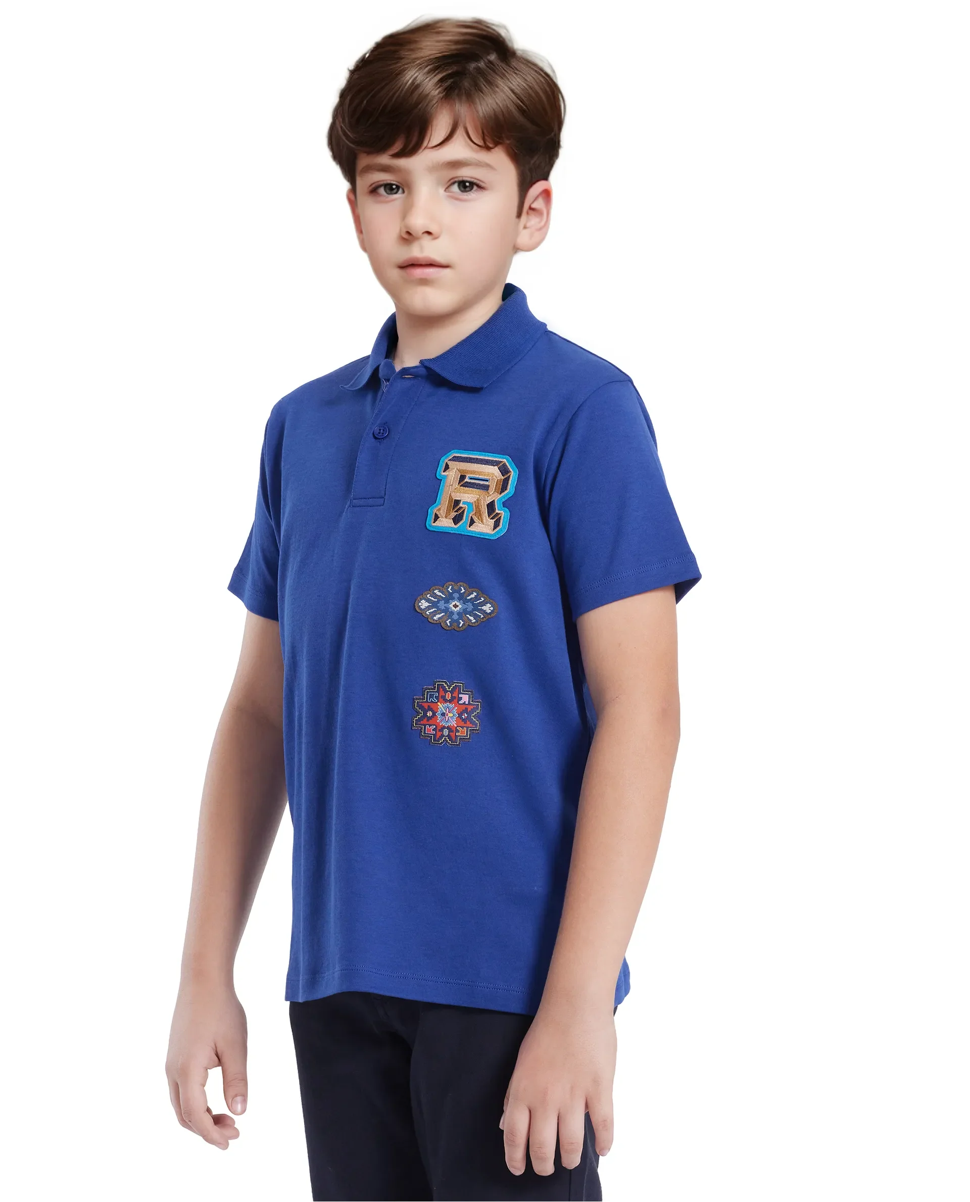 Rare Ones Kids Zyra Blue Cotton Half Sleeve Button Closure Printed Regular Fit Polo - Image 6