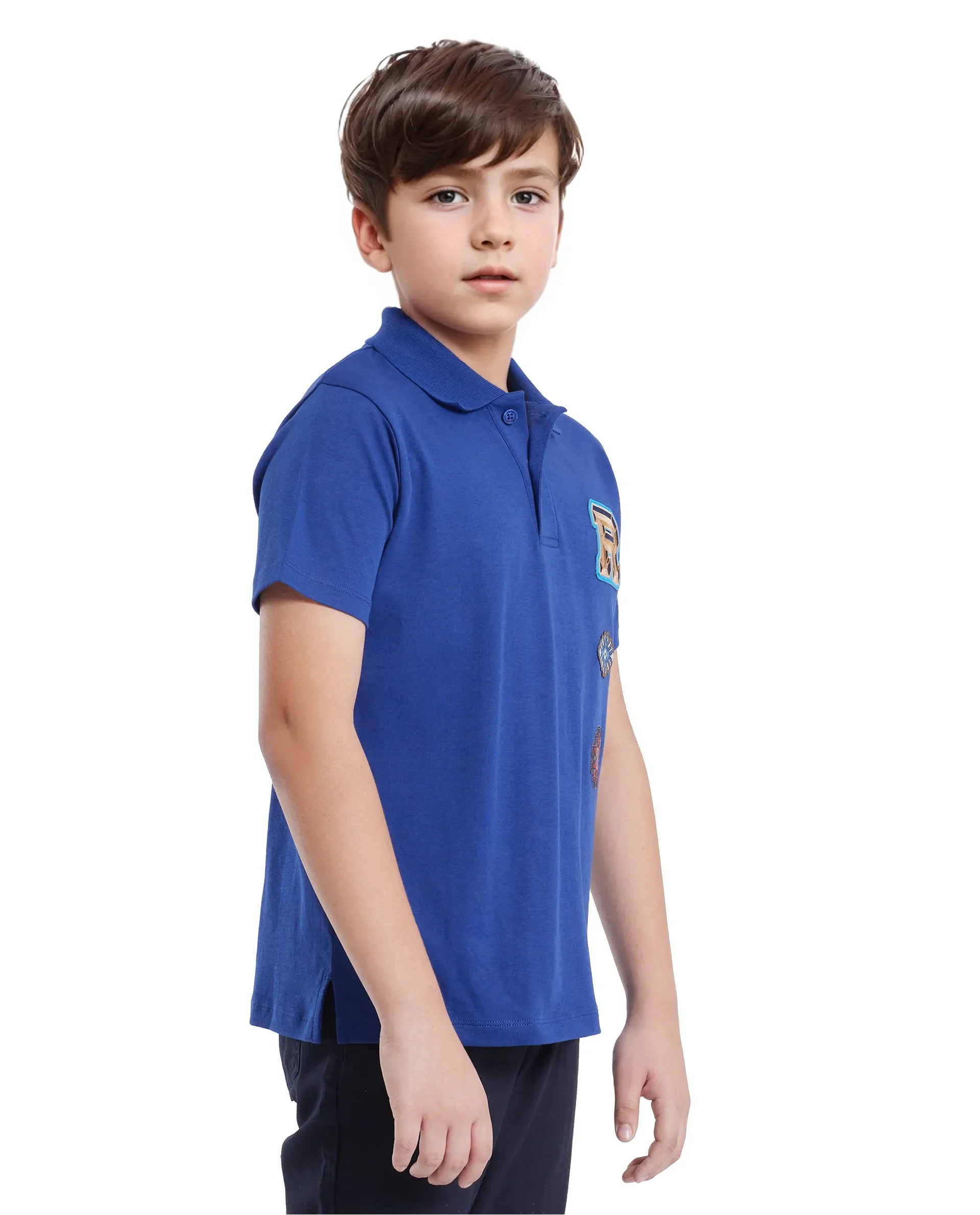 Rare Ones Kids Zyra Blue Cotton Half Sleeve Button Closure Printed Regular Fit Polo - Image 7
