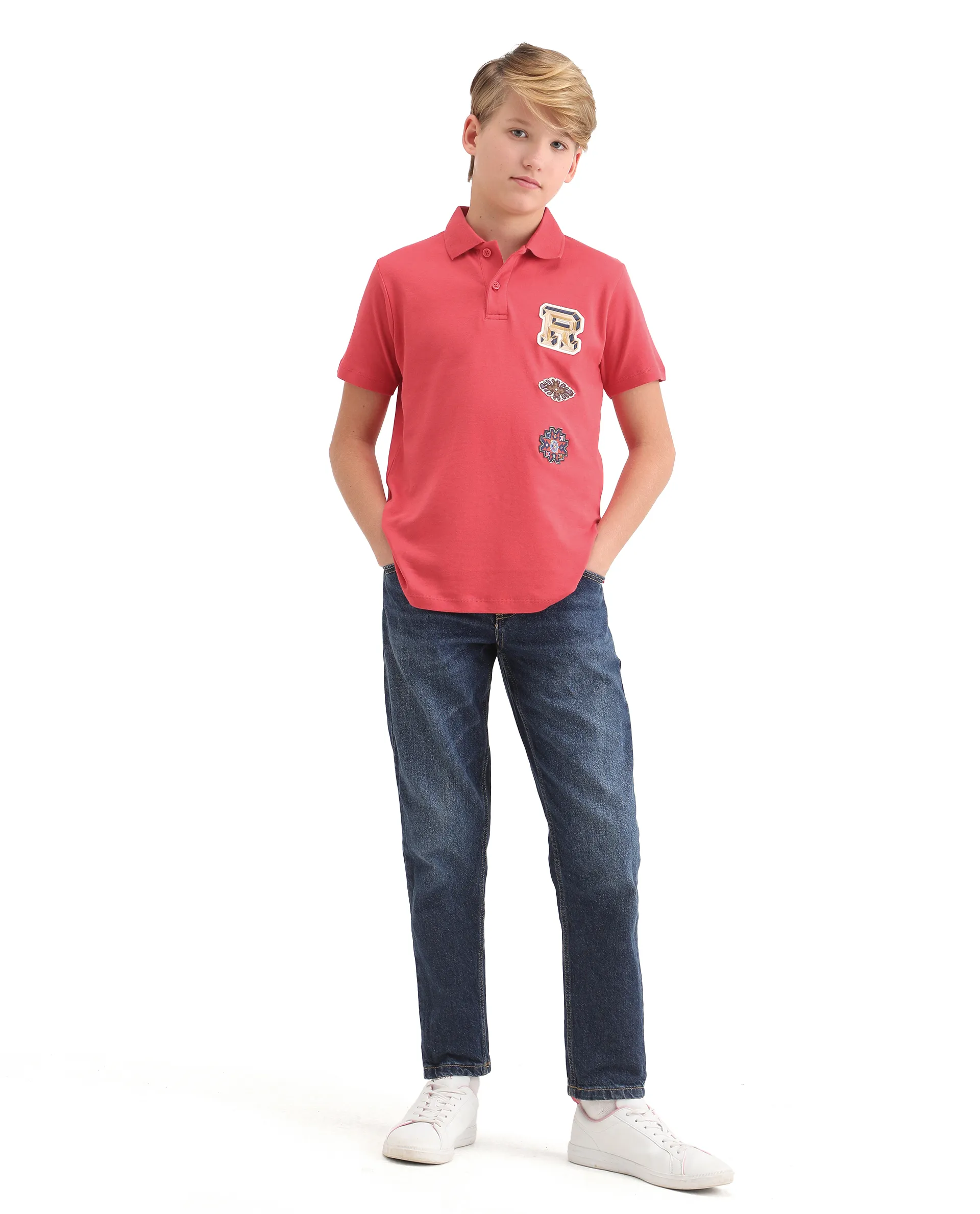 Rare Ones Kids Zyra Red Cotton Half Sleeve Button Closure Printed Regular Fit Polo - Image 2