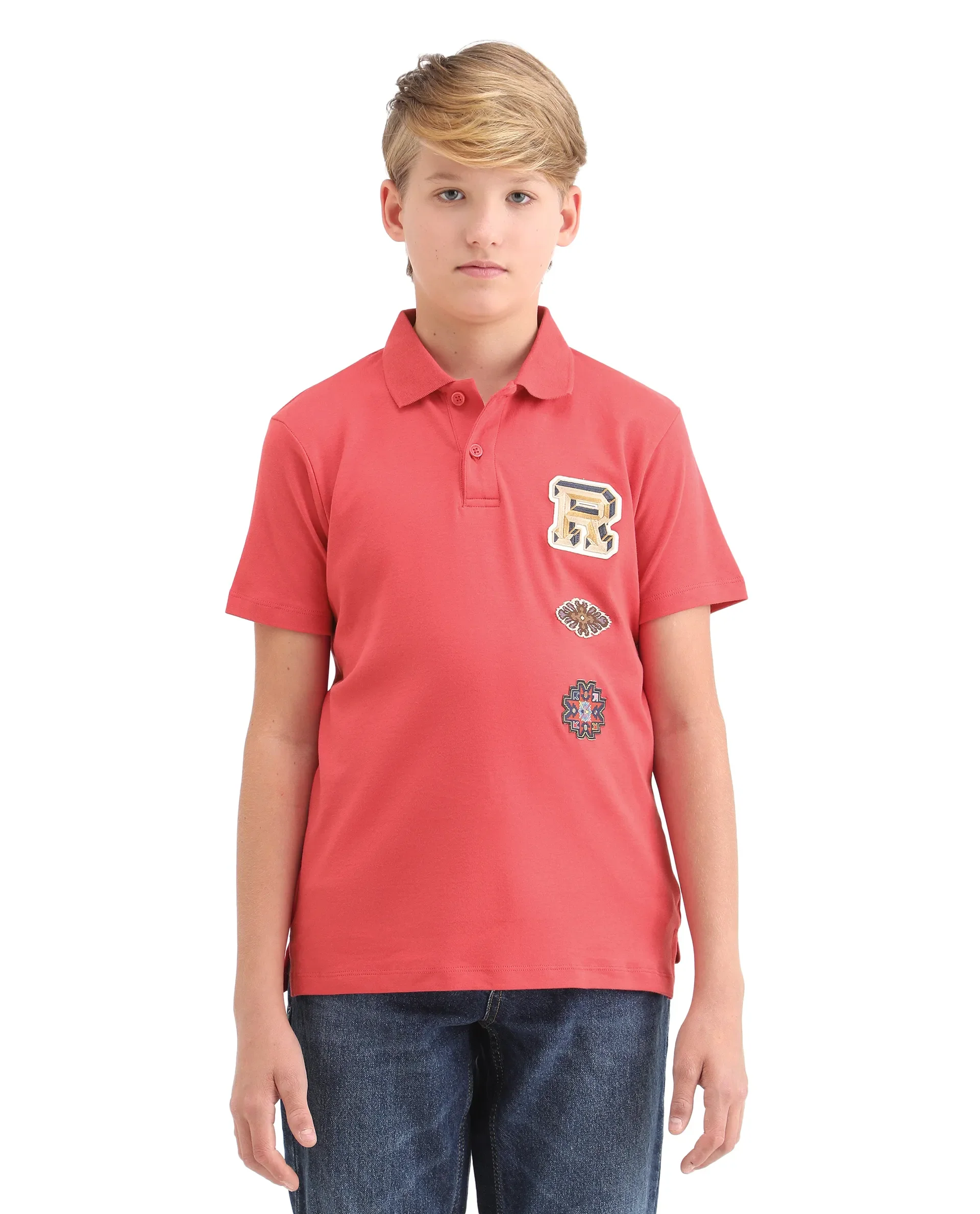 Rare Ones Kids Zyra Red Cotton Half Sleeve Button Closure Printed Regular Fit Polo - Image 3