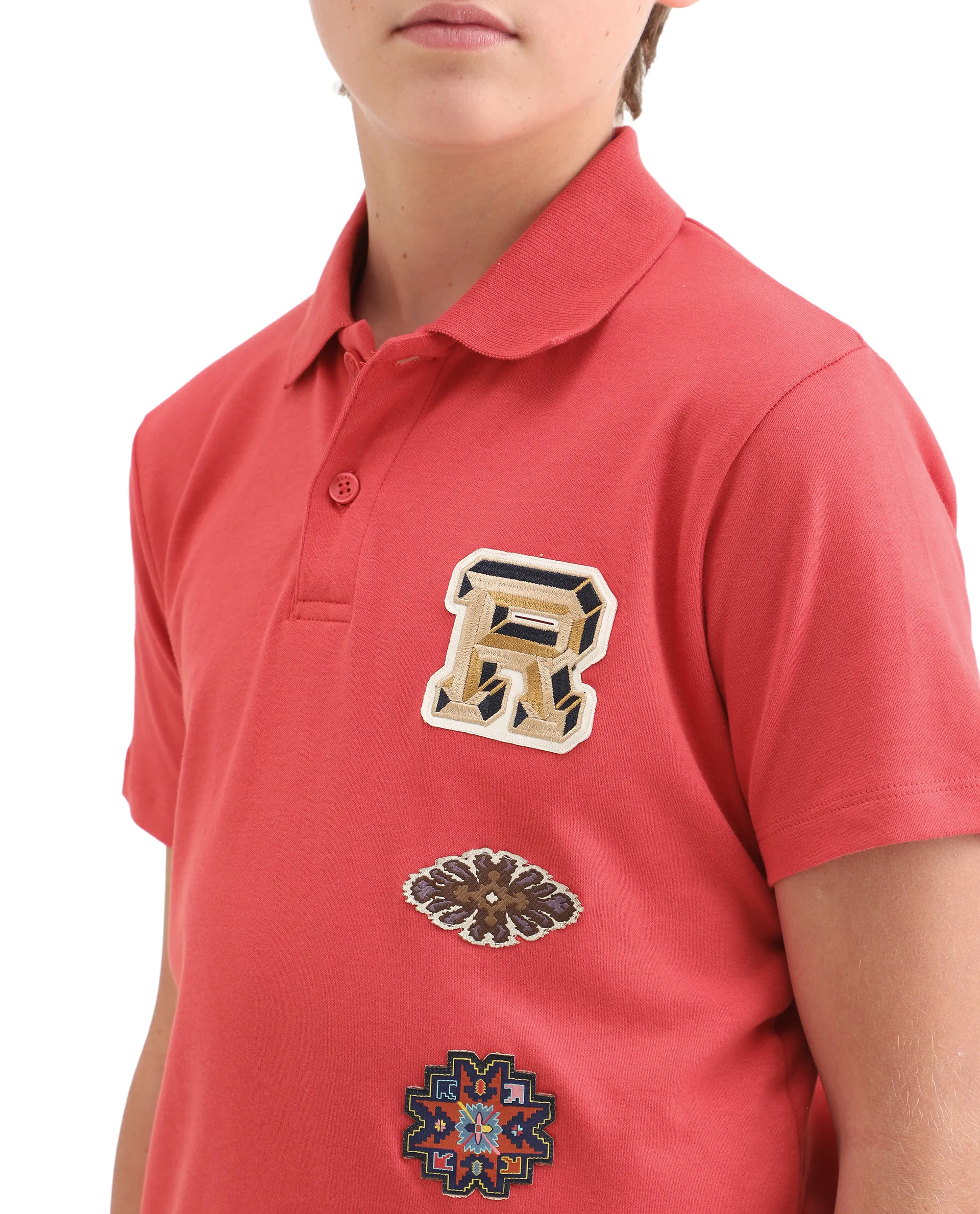 Rare Ones Kids Zyra Red Cotton Half Sleeve Button Closure Printed Regular Fit Polo - Image 4
