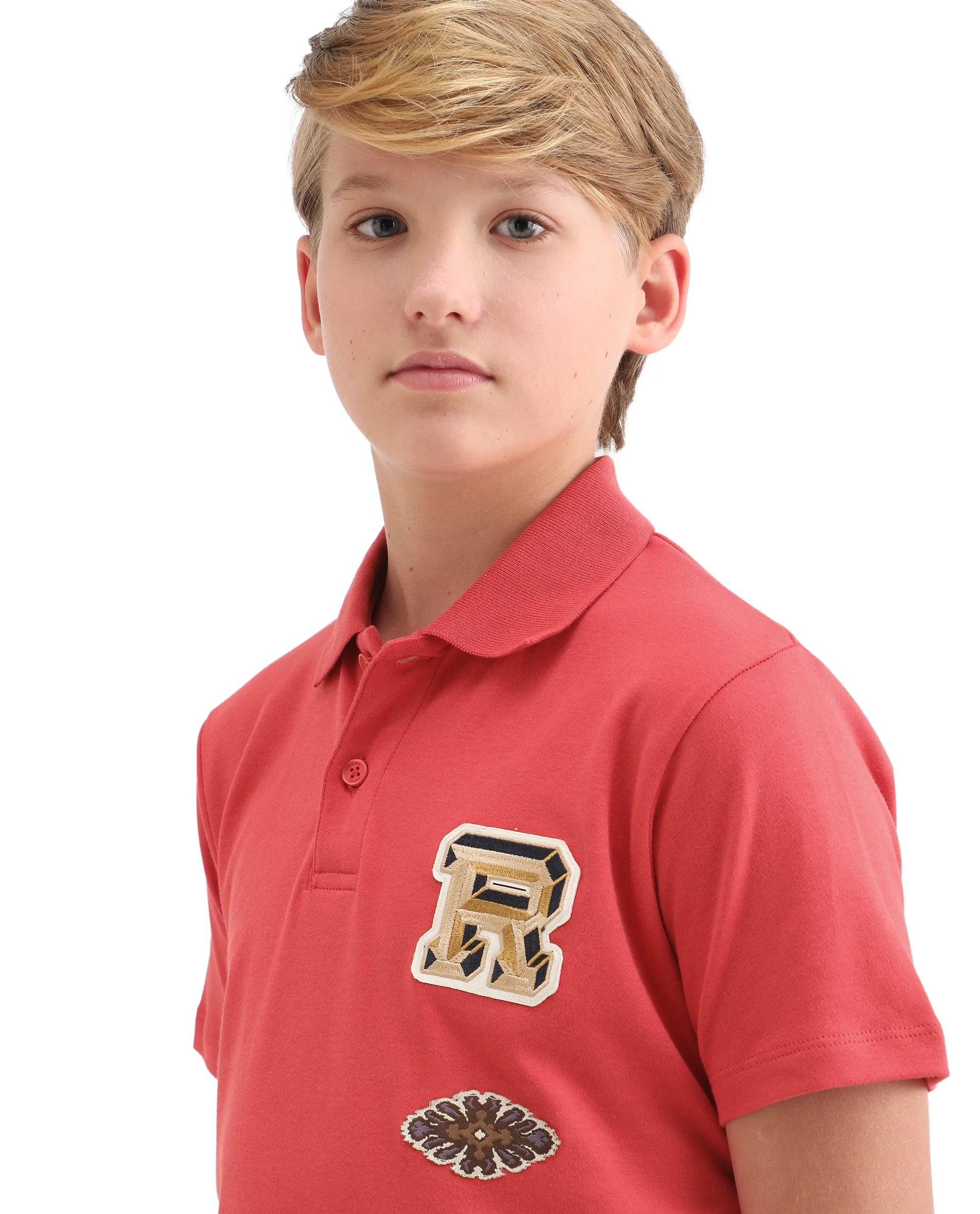 Rare Ones Kids Zyra Red Cotton Half Sleeve Button Closure Printed Regular Fit Polo - Image 5