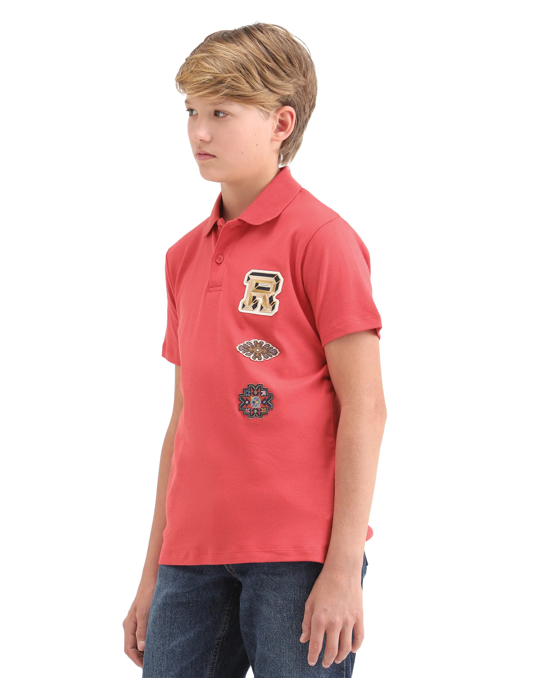 Rare Ones Kids Zyra Red Cotton Half Sleeve Button Closure Printed Regular Fit Polo - Image 6