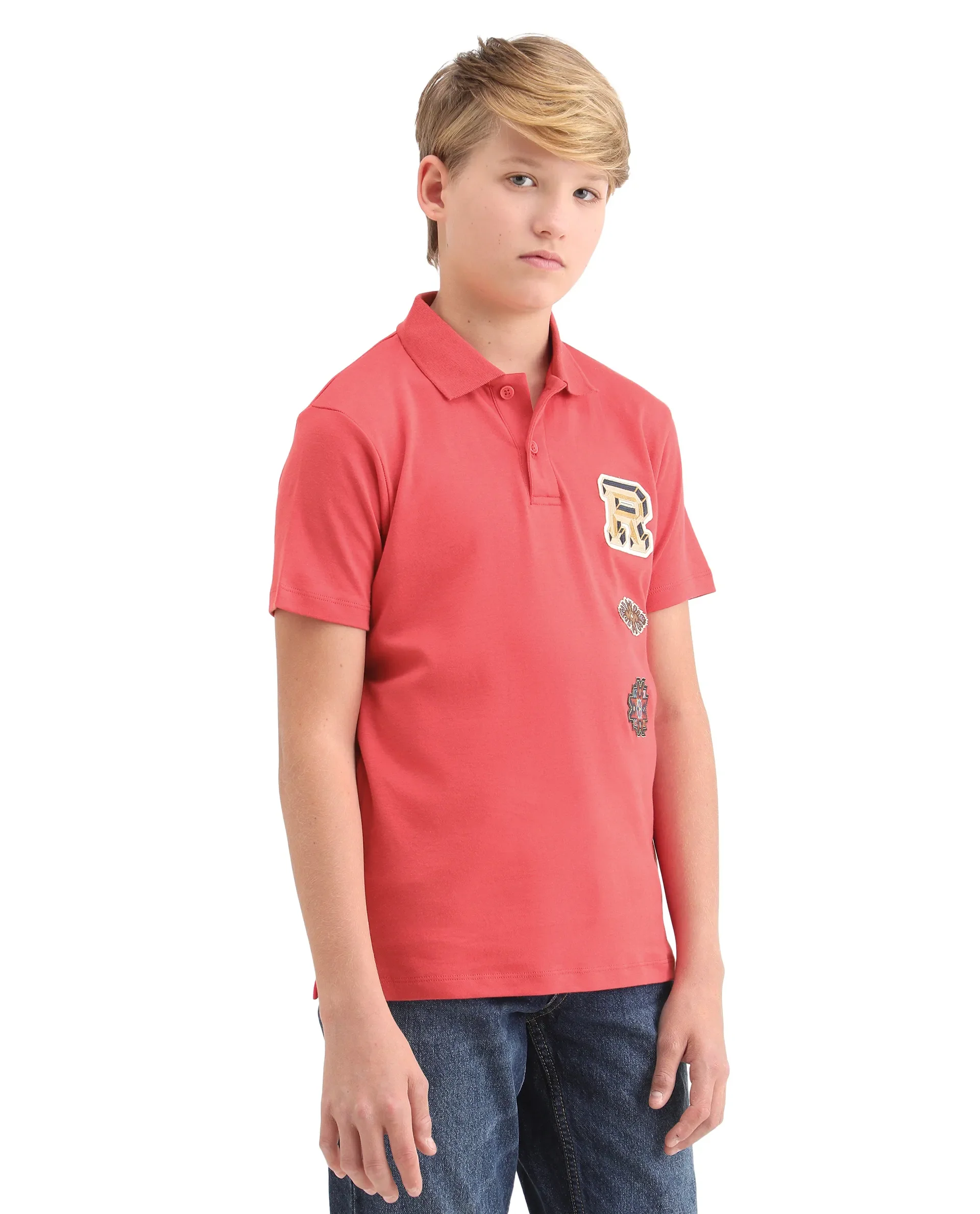 Rare Ones Kids Zyra Red Cotton Half Sleeve Button Closure Printed Regular Fit Polo - Image 7