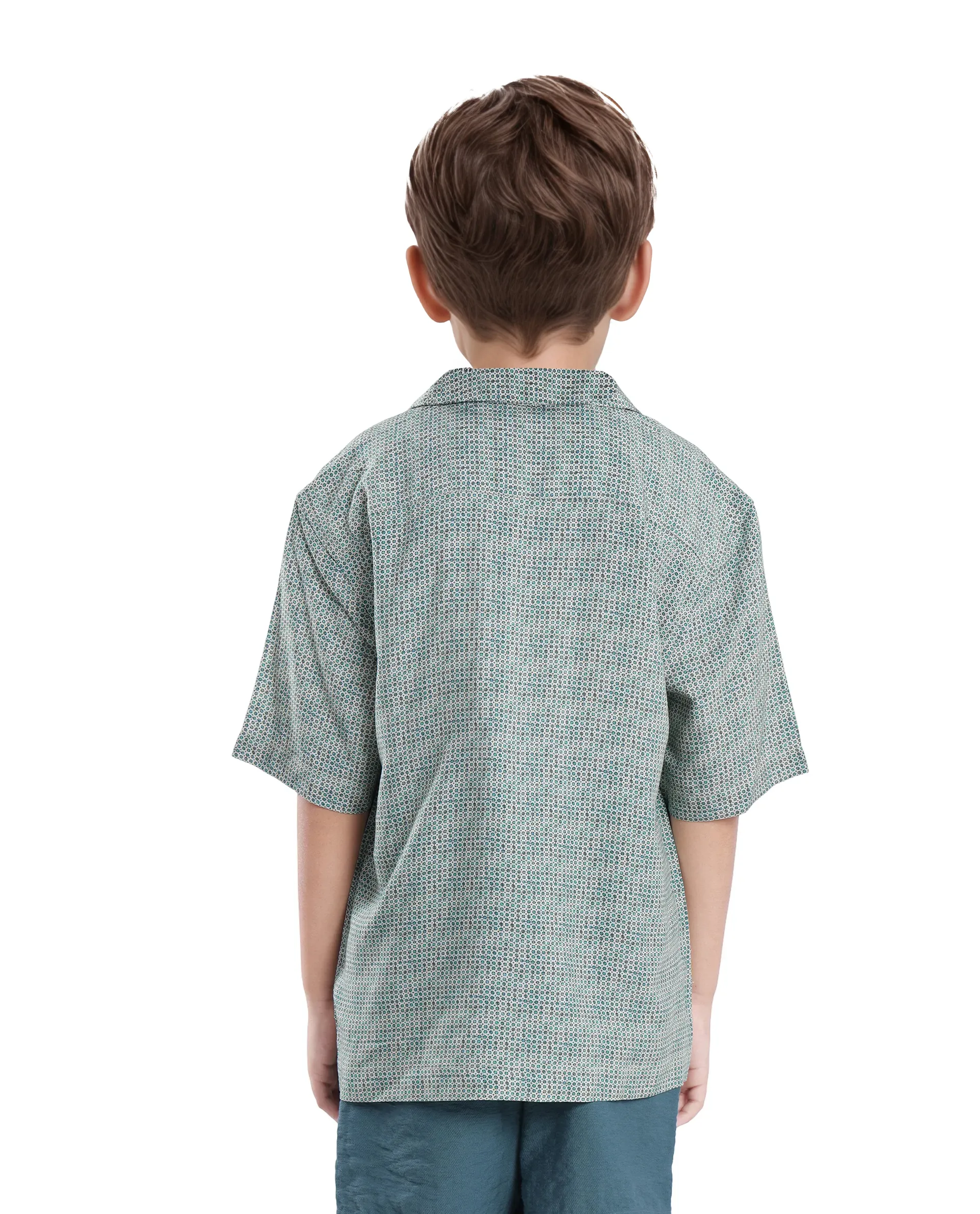 Rare Ones Kids Zyro Green Viscose Rayon Half Sleeve Button Printed Regular Fit Shirt - Image 7