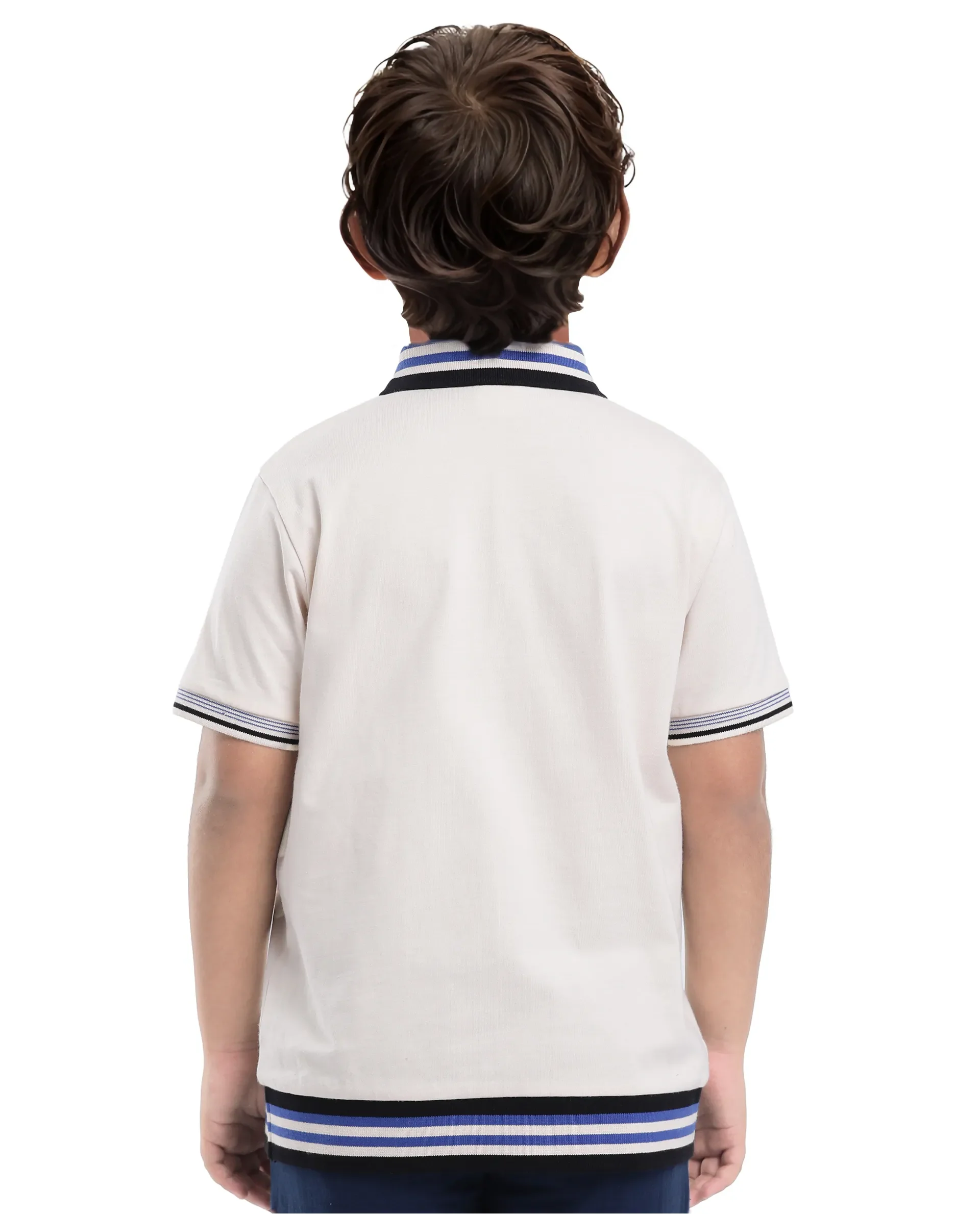 Rare Ones Kids Zyto Off White Cotton Half Sleeves Contrasting Regular Collar Zipper Closure Solid Polo - Image 8