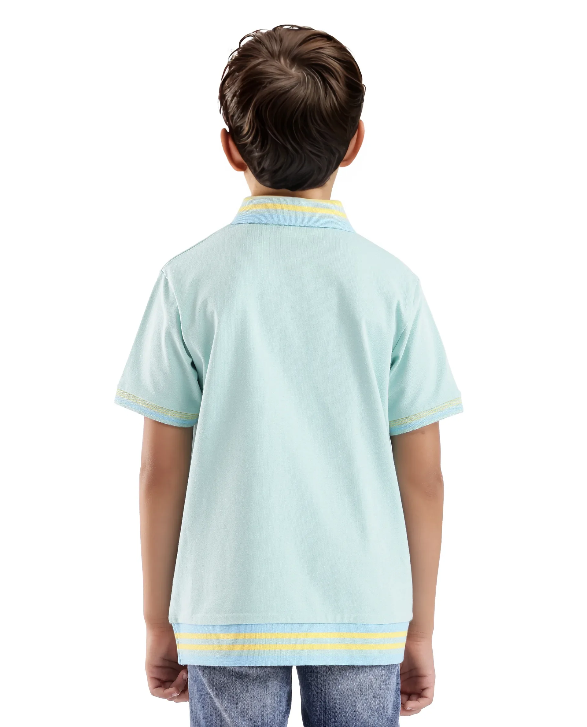 Rare Ones Kids Zyto Pastel Green Cotton Half Sleeves Contrasting Regular Collar Zipper Closure Solid Polo - Image 7