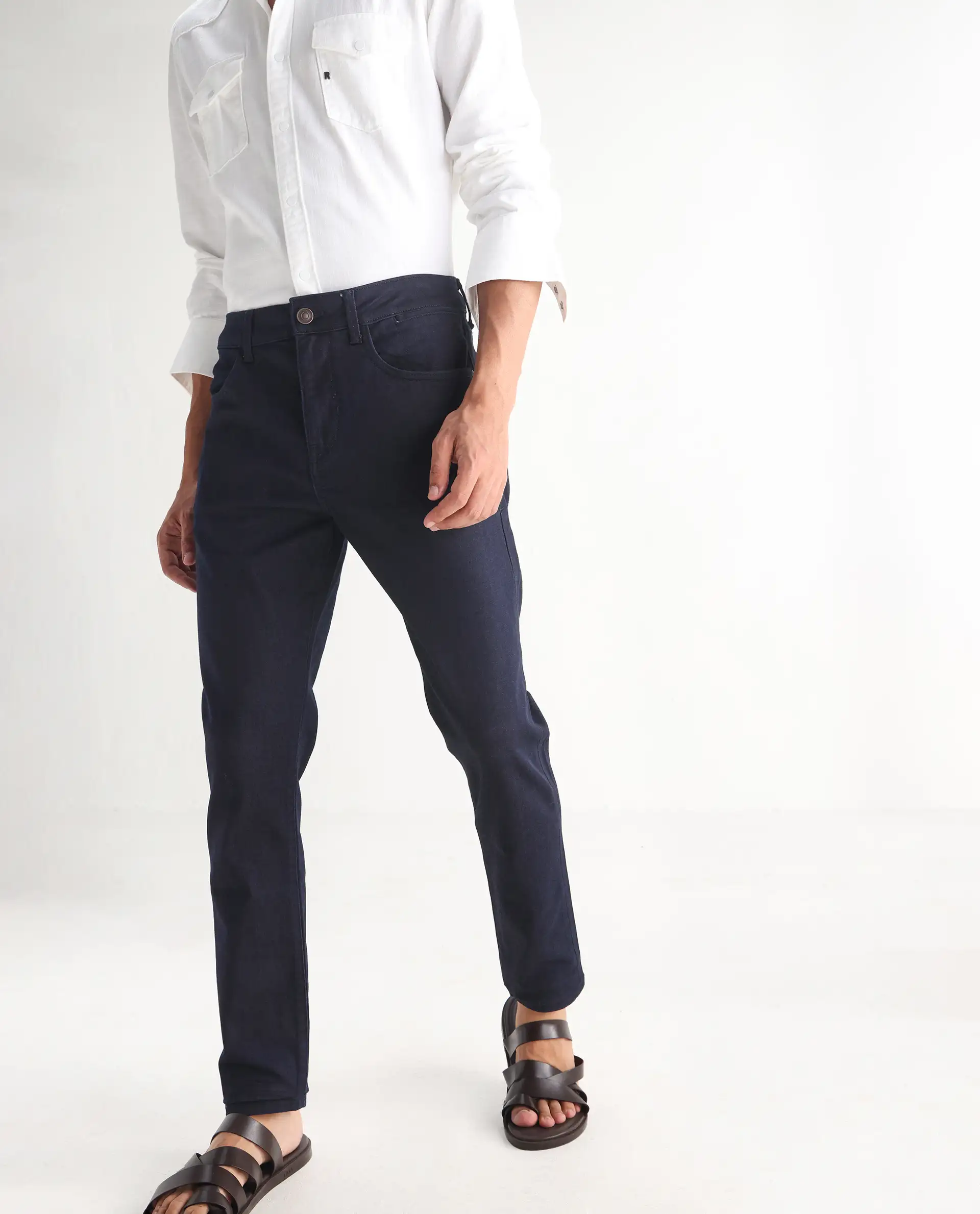 Rare Rabbit Men's Kiel Navy Cotton Plain Morris Regular Fit Jeans - Image 2
