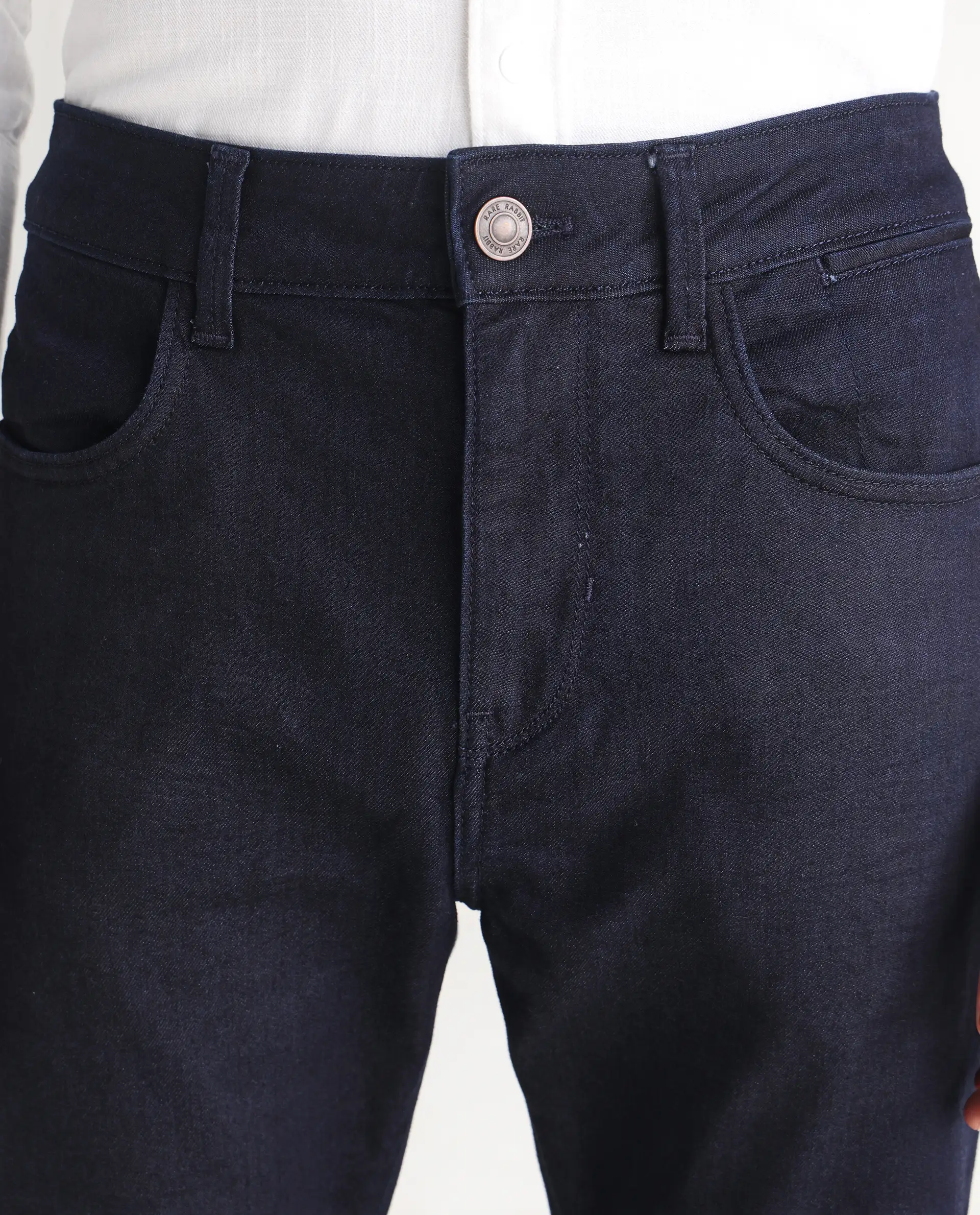 Rare Rabbit Men's Kiel Navy Cotton Plain Morris Regular Fit Jeans - Image 4