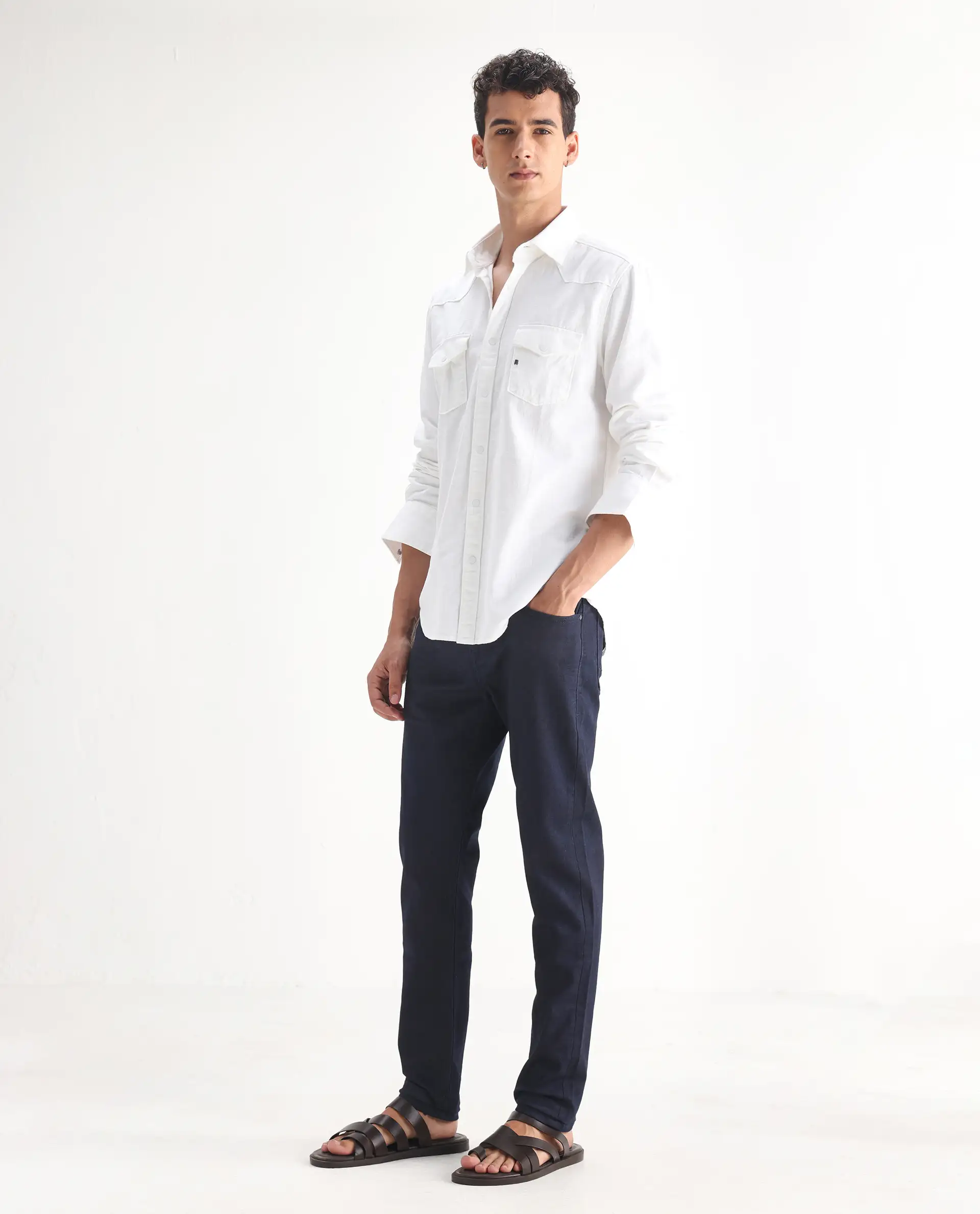 Rare Rabbit Men's Kiel Navy Cotton Plain Morris Regular Fit Jeans - Image 5