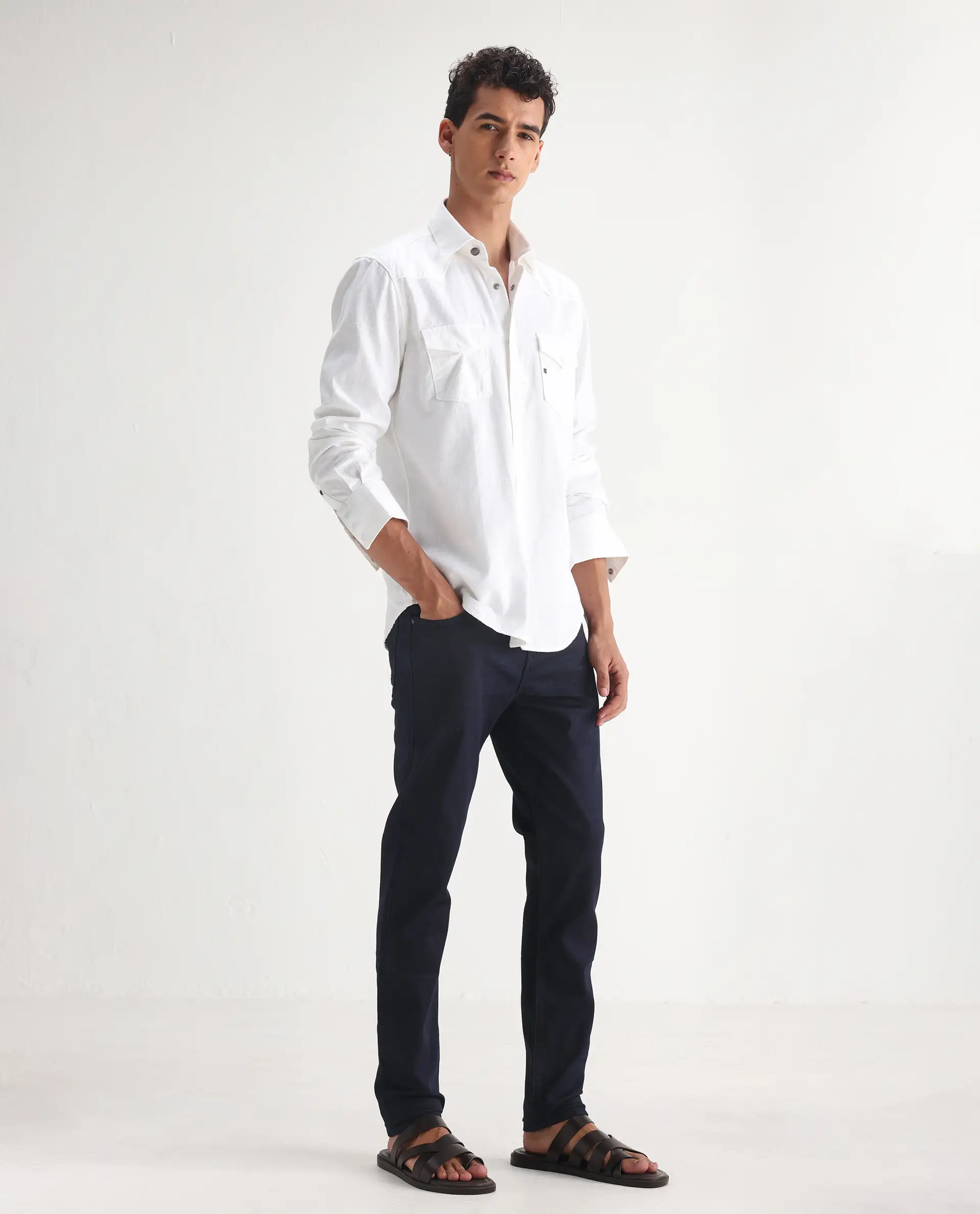 Rare Rabbit Men's Kiel Navy Cotton Plain Morris Regular Fit Jeans - Image 7