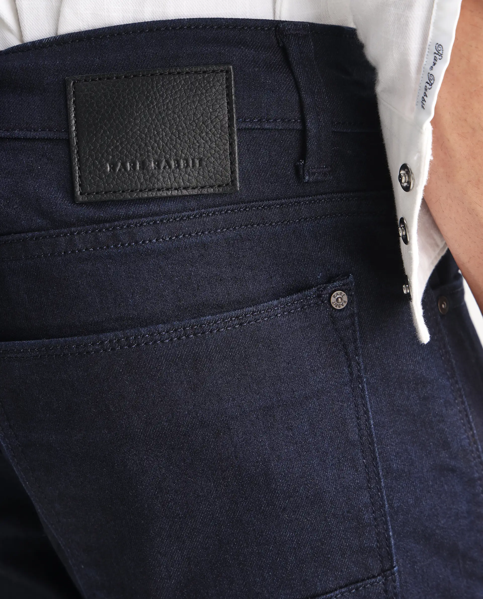 Rare Rabbit Men's Kiel Navy Cotton Plain Morris Regular Fit Jeans - Image 8