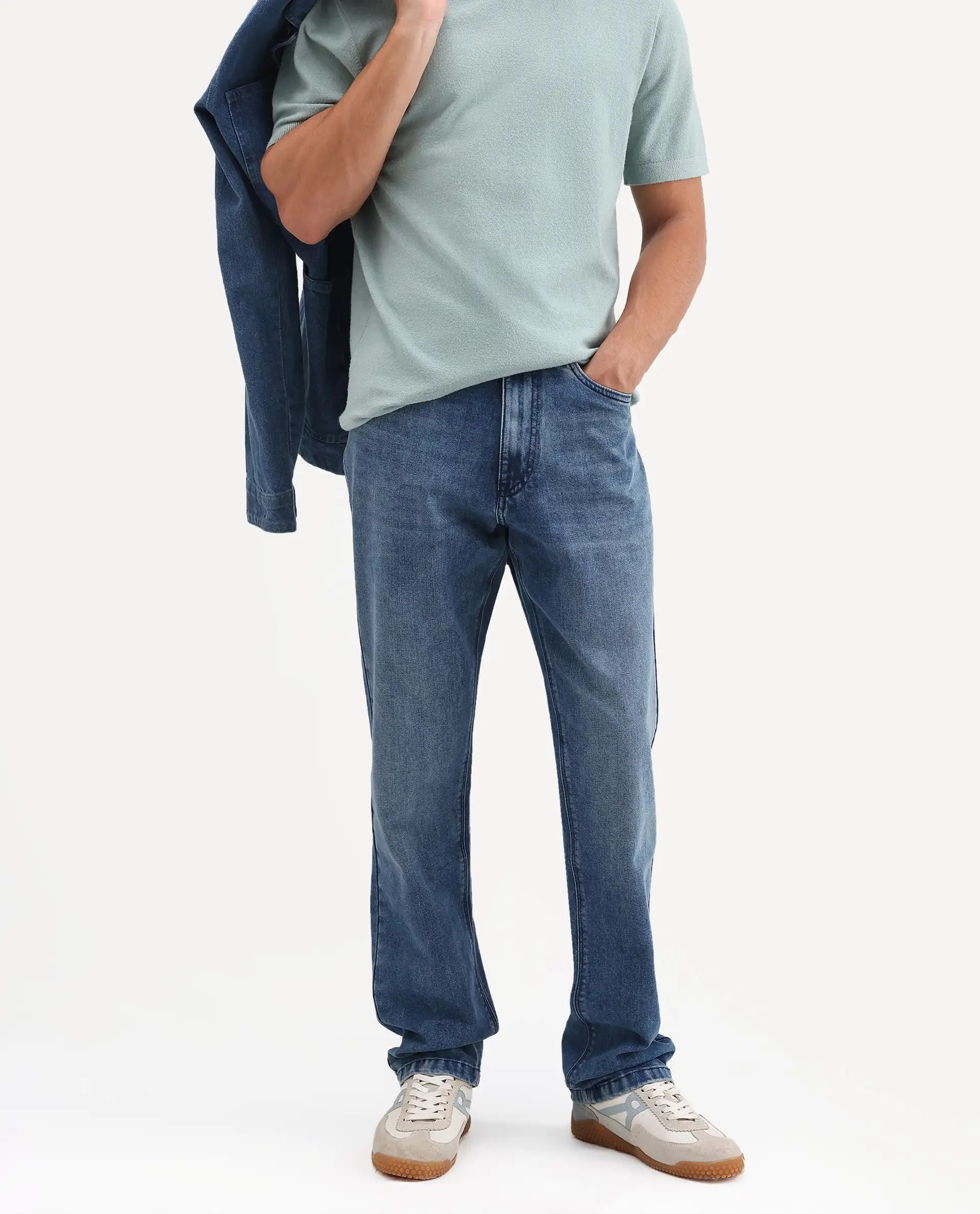 Rare Rabbit Men's Kien Blue Cotton Blend Fabric Shank And Zipper Morris Regular Plain Jeans - Image 2