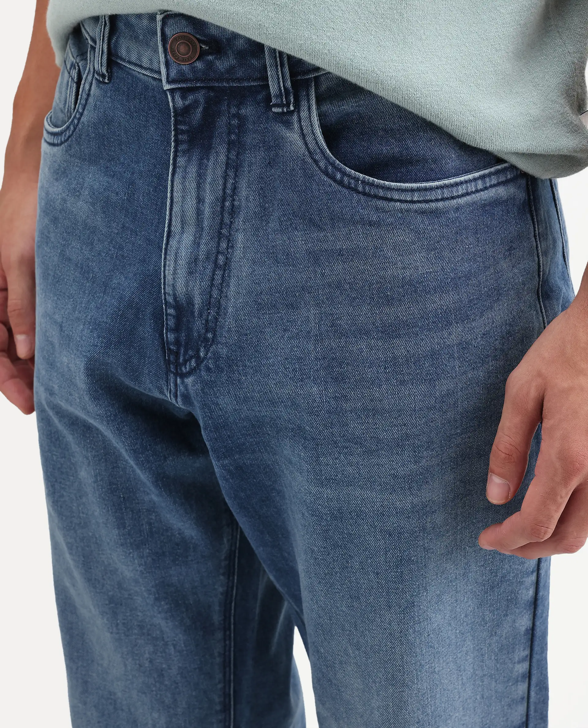 Rare Rabbit Men's Kien Blue Cotton Blend Fabric Shank And Zipper Morris Regular Plain Jeans - Image 3
