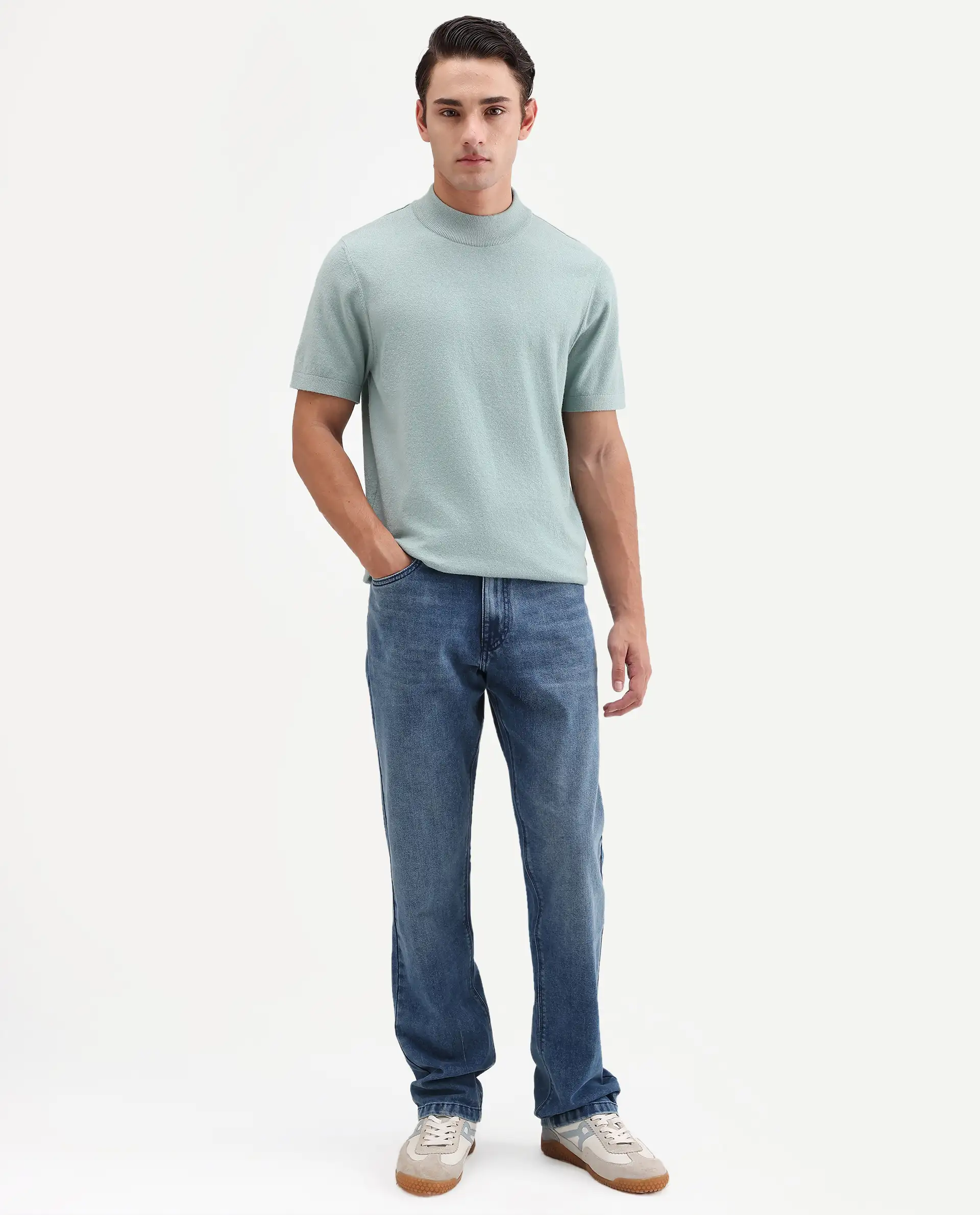 Rare Rabbit Men's Kien Blue Cotton Blend Fabric Shank And Zipper Morris Regular Plain Jeans - Image 4