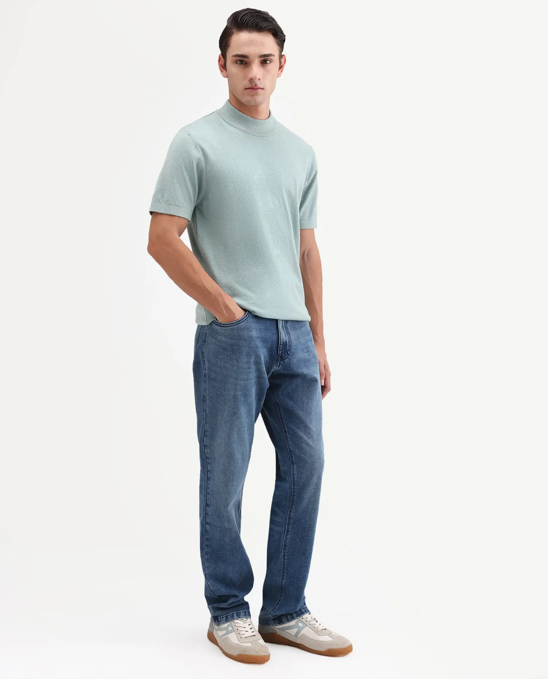 Rare Rabbit Men's Kien Blue Cotton Blend Fabric Shank And Zipper Morris Regular Plain Jeans - Image 5